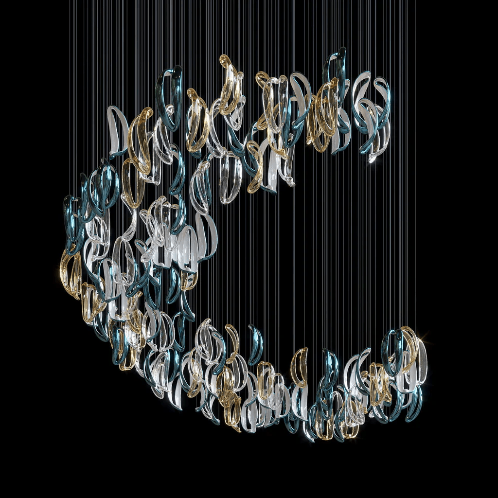 Aqua Ripple Glass Art Customize Chandelier-Neutral Decor