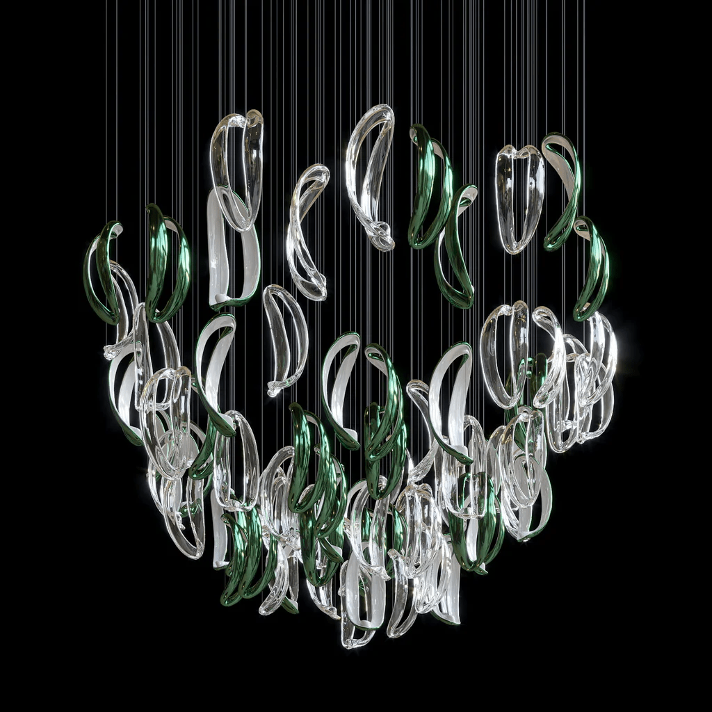 Aqua Ripple Glass Art Customize Chandelier-Neutral Decor
