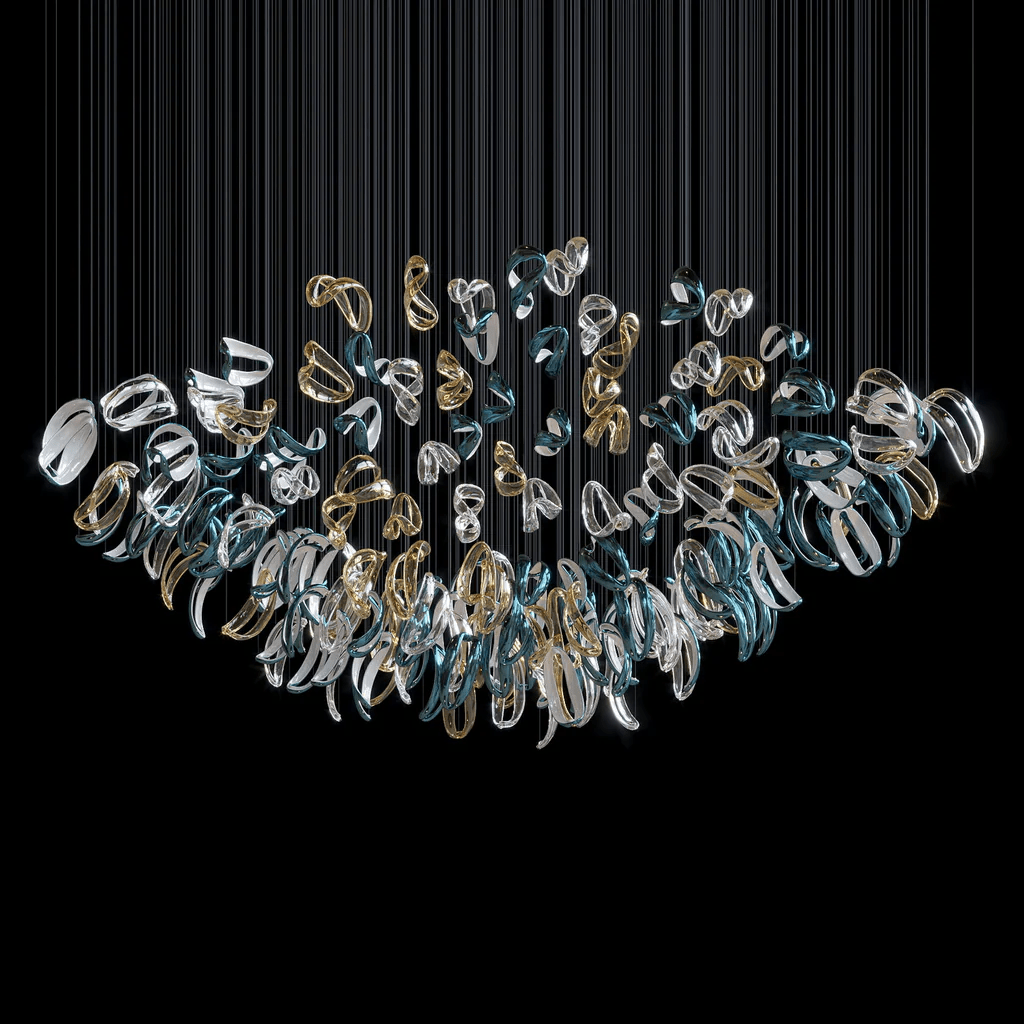 Aqua Ripple Glass Art Customize Chandelier-Neutral Decor