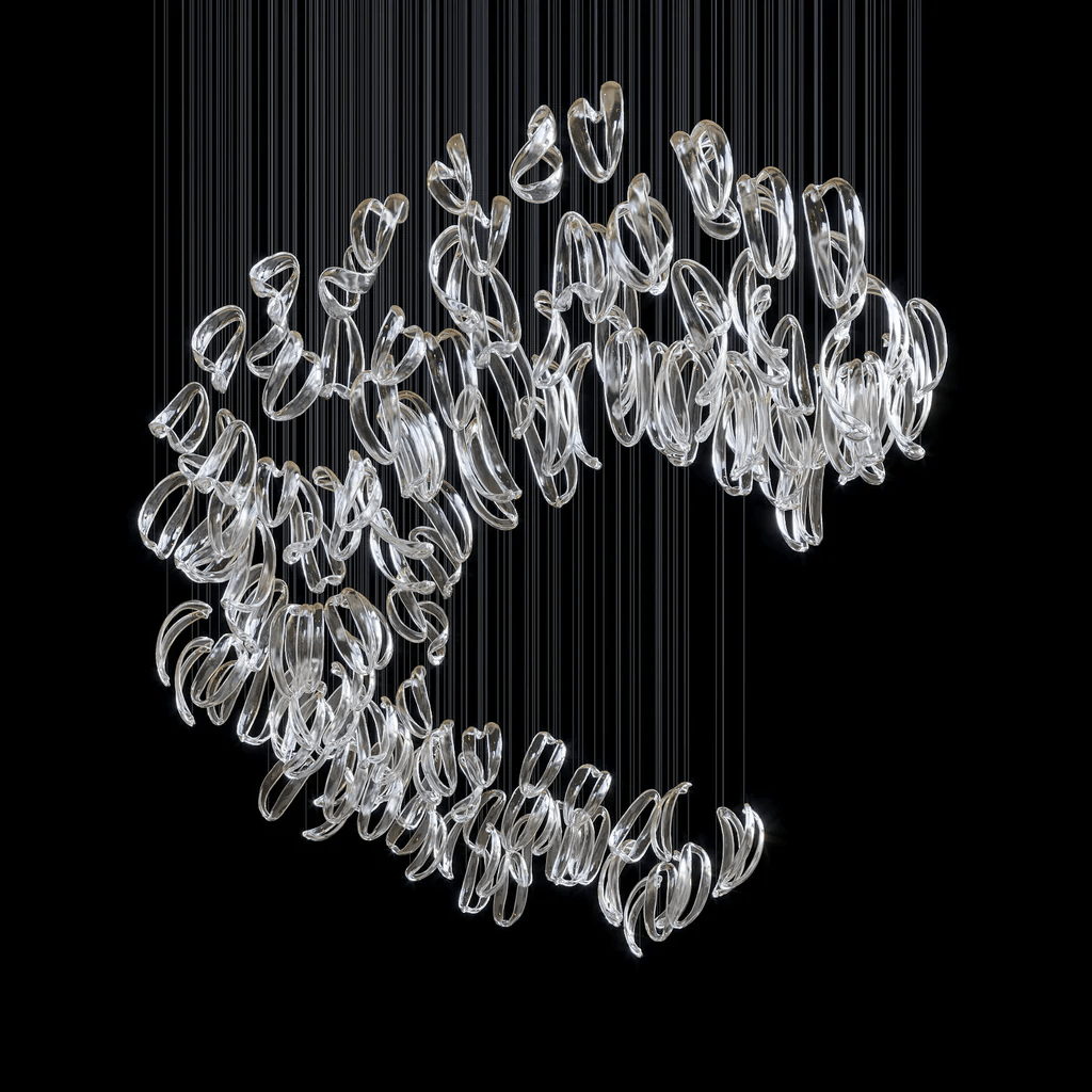 Aqua Ripple Glass Art Customize Chandelier-Neutral Decor