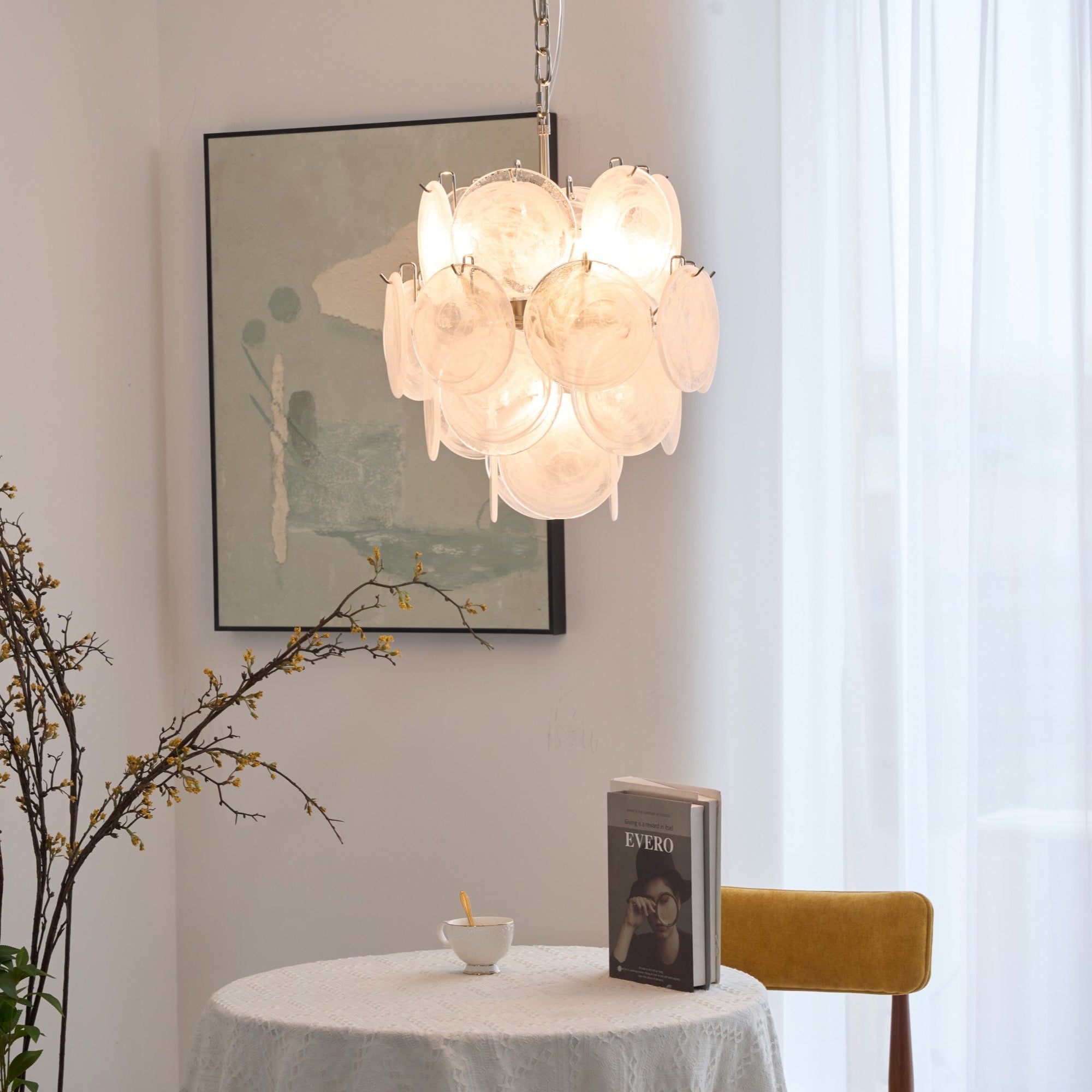 Aurora Chandelier Apricot Murano Glass Disc Layered Artistic-Neutral Decor
