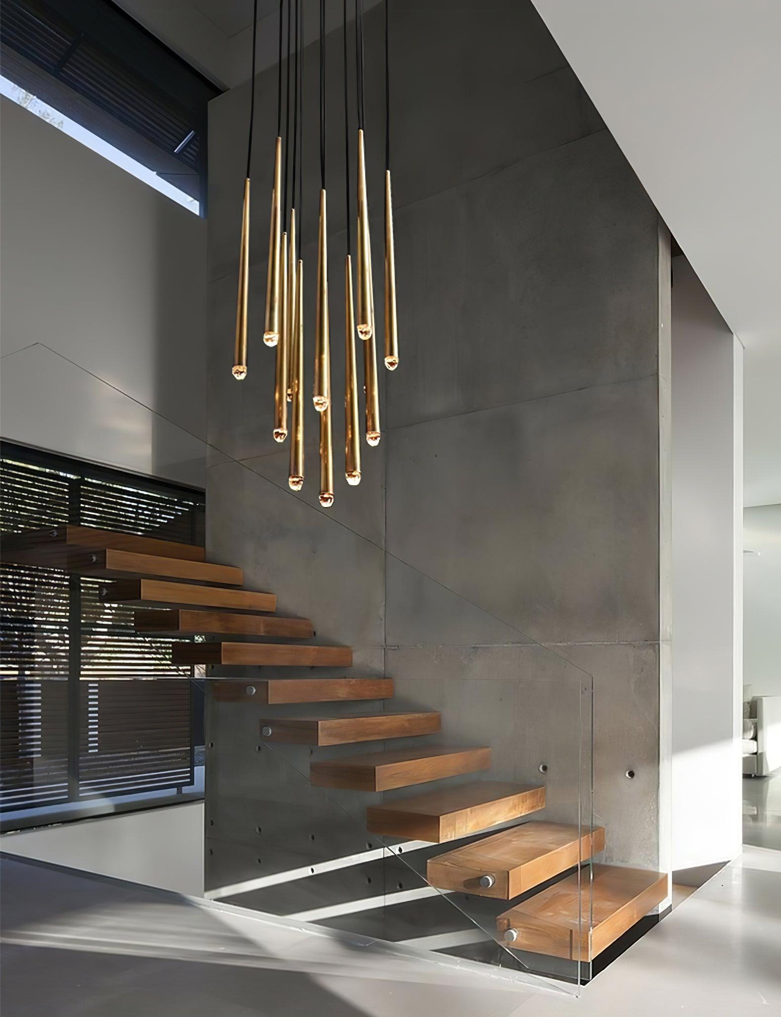 Chandelier Crystal Shade Brass Blackened Silver Luxe  Staircase