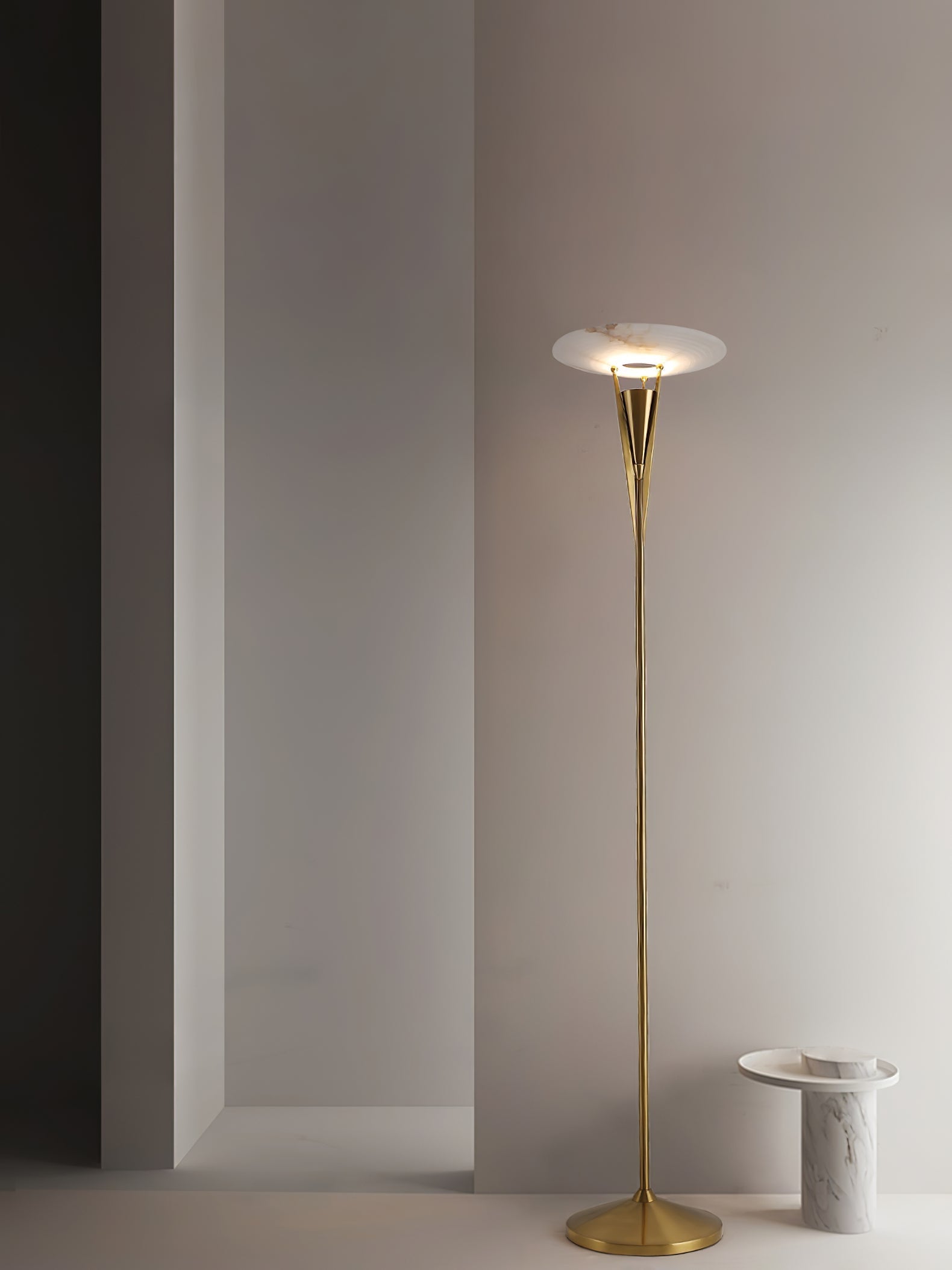 Veloros Cone Alabaster Floor Lamp-Neutral Decor