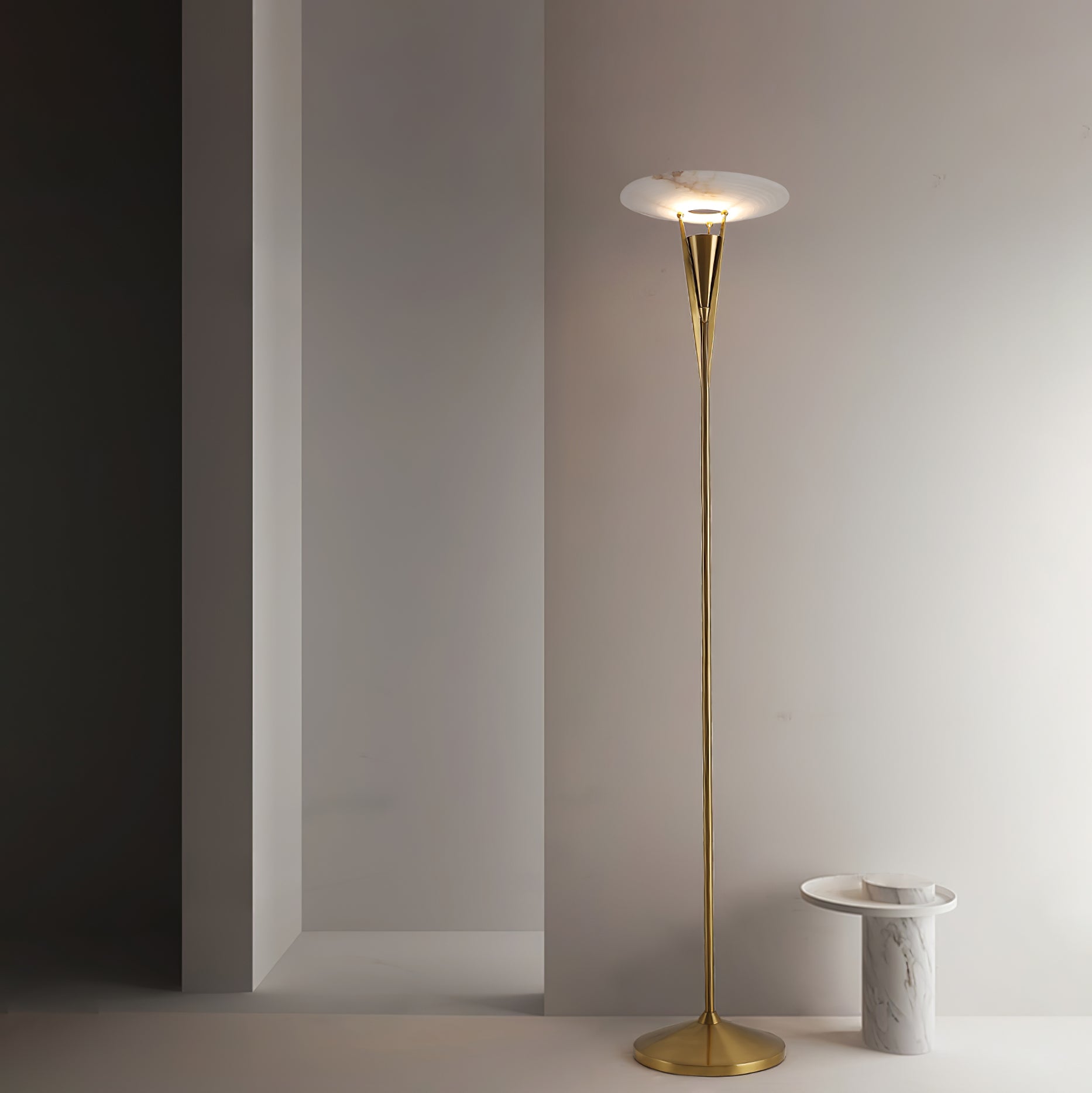 Veloros Cone Alabaster Floor Lamp-Neutral Decor