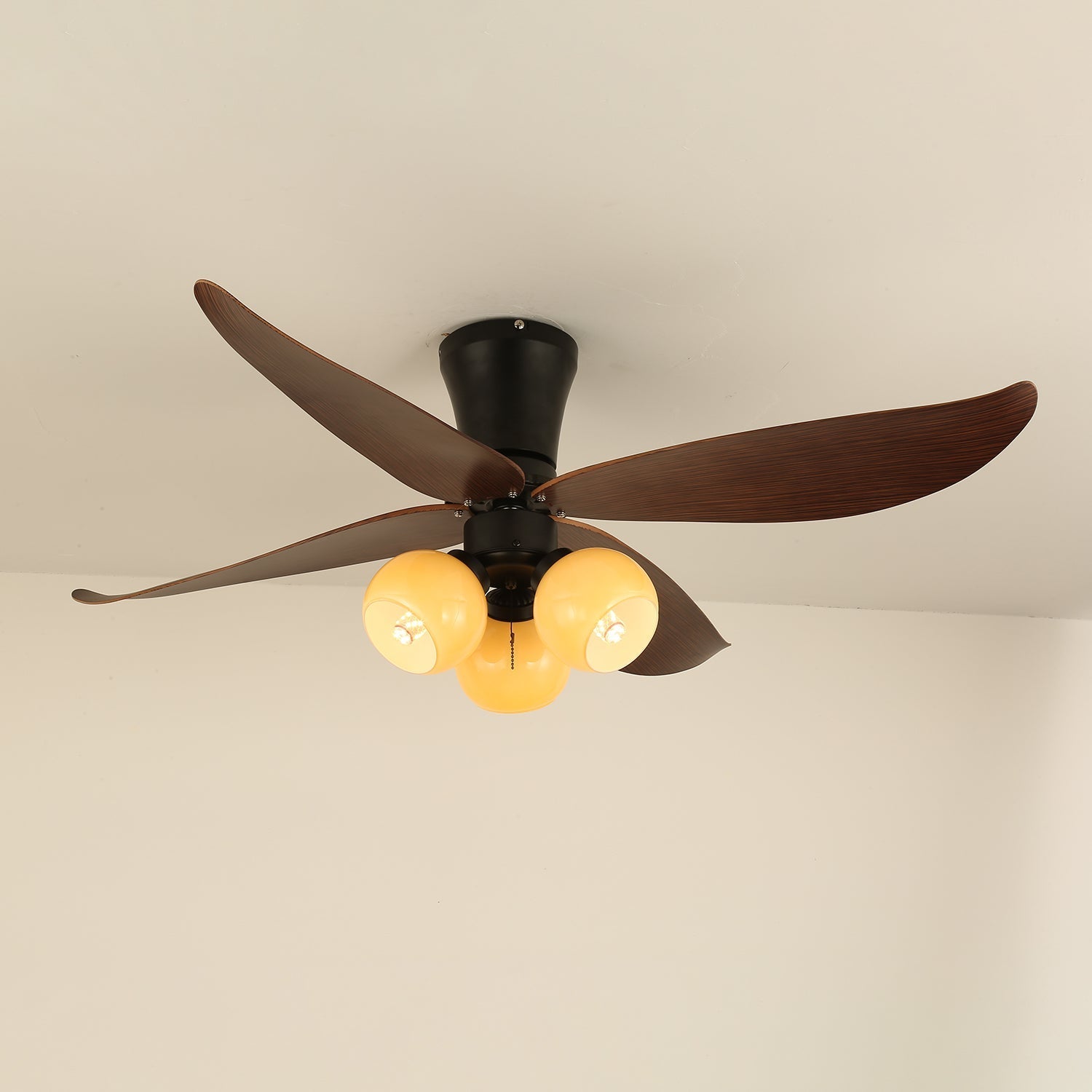 Lir Vintage Wood Glass Ceiling Fan Light-Neutral Decor