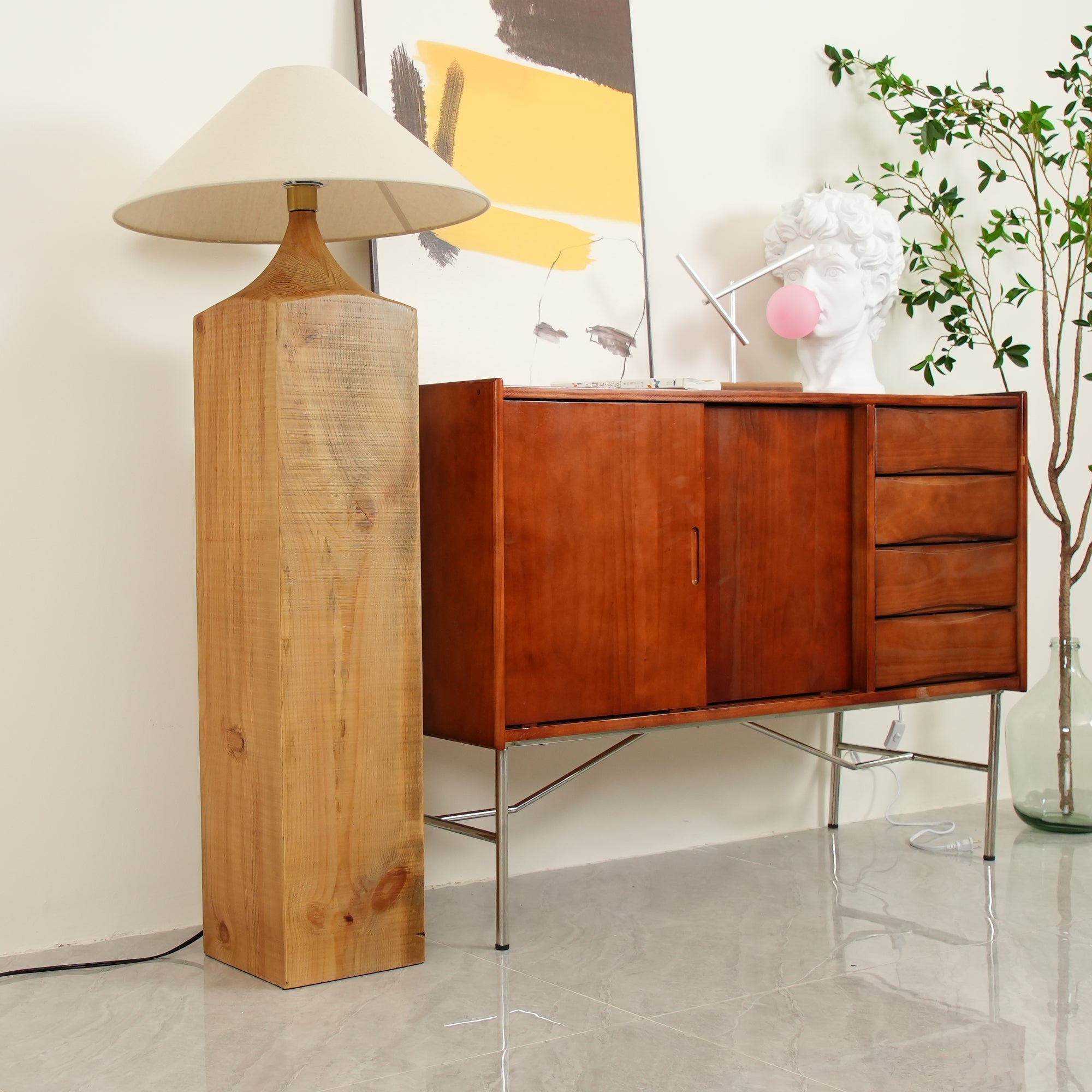 Rustica Timber Column Floor Lamp-Neutral Decor
