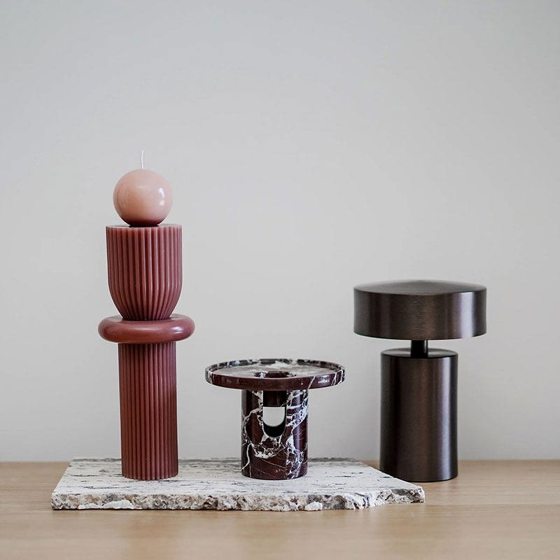 Arc Pillar Marble Candle Holder-Neutral Decor