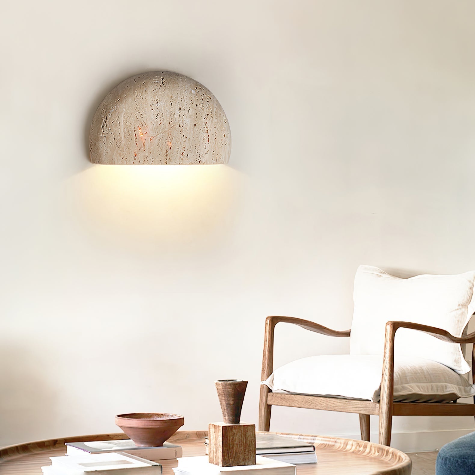 Armarel Half Moon Travertine Wall Light-Neutral Decor