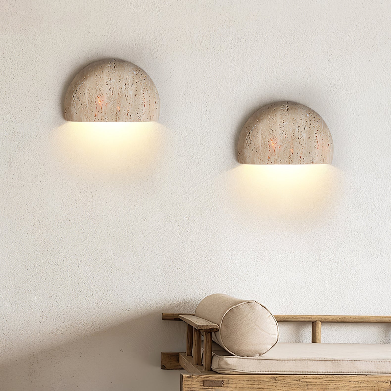 Armarel Half Moon Travertine Wall Light-Neutral Decor
