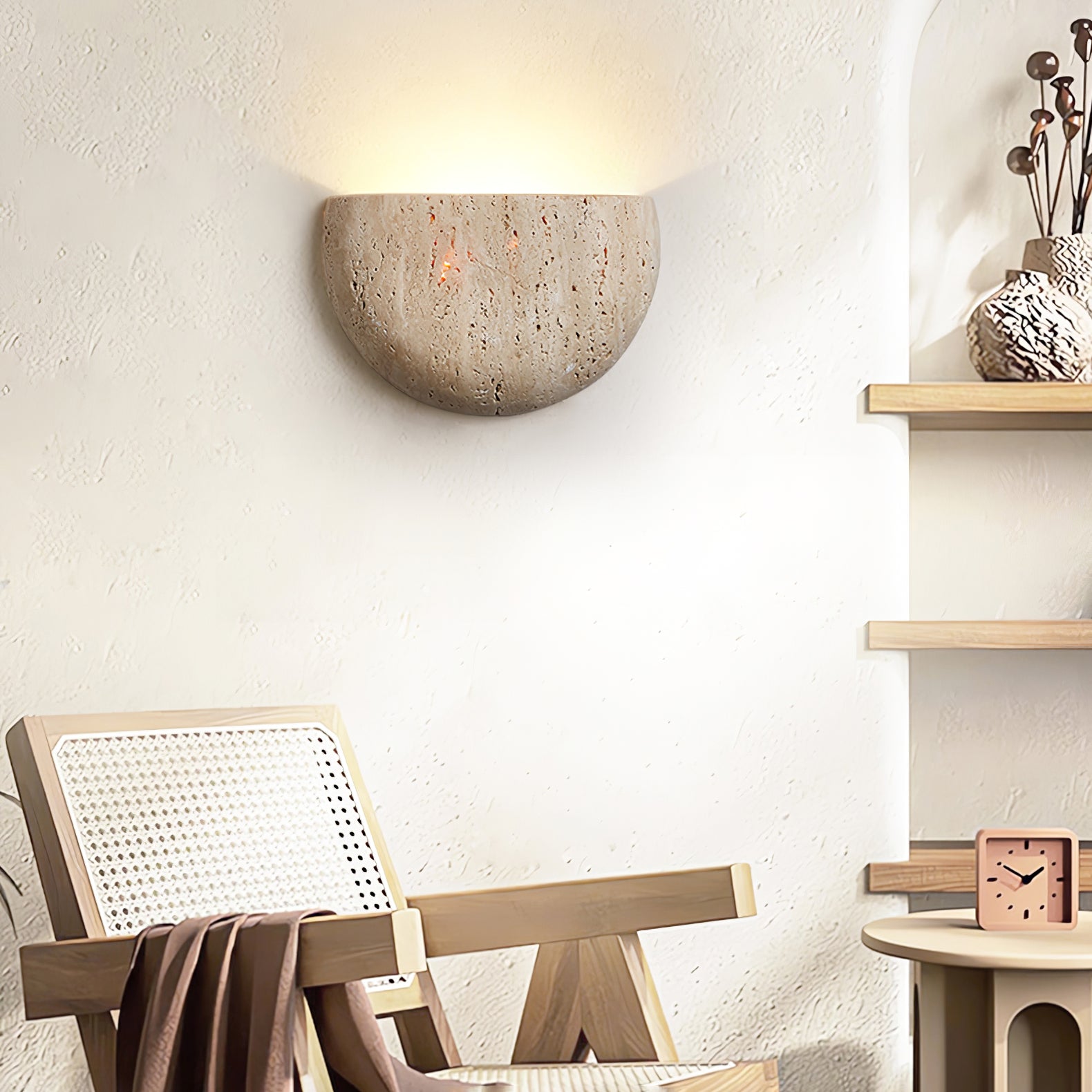 Noxel Half Moon Travertine Wall Light-Neutral Decor
