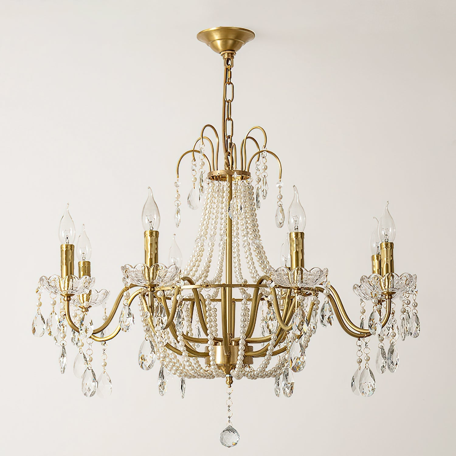 Angled view of the Arcadia Crystal Chandelier showcasing its tiered design.