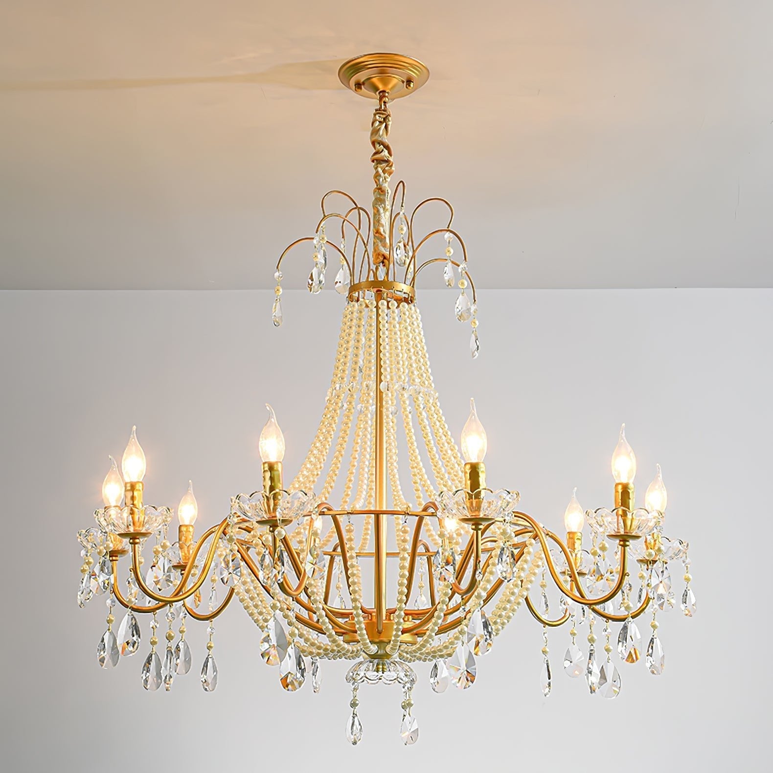 Eurvaros Vintage Crystal Brass Chandelier-Neutral Decor