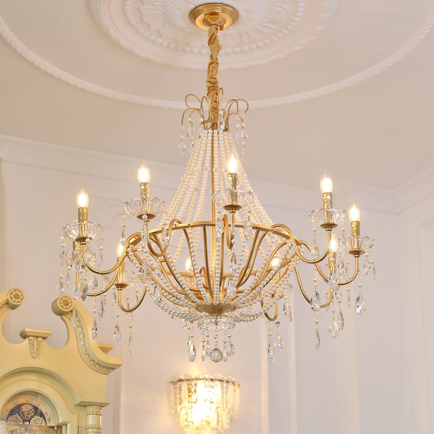 Eurvaros Vintage Crystal Brass Chandelier-Neutral Decor