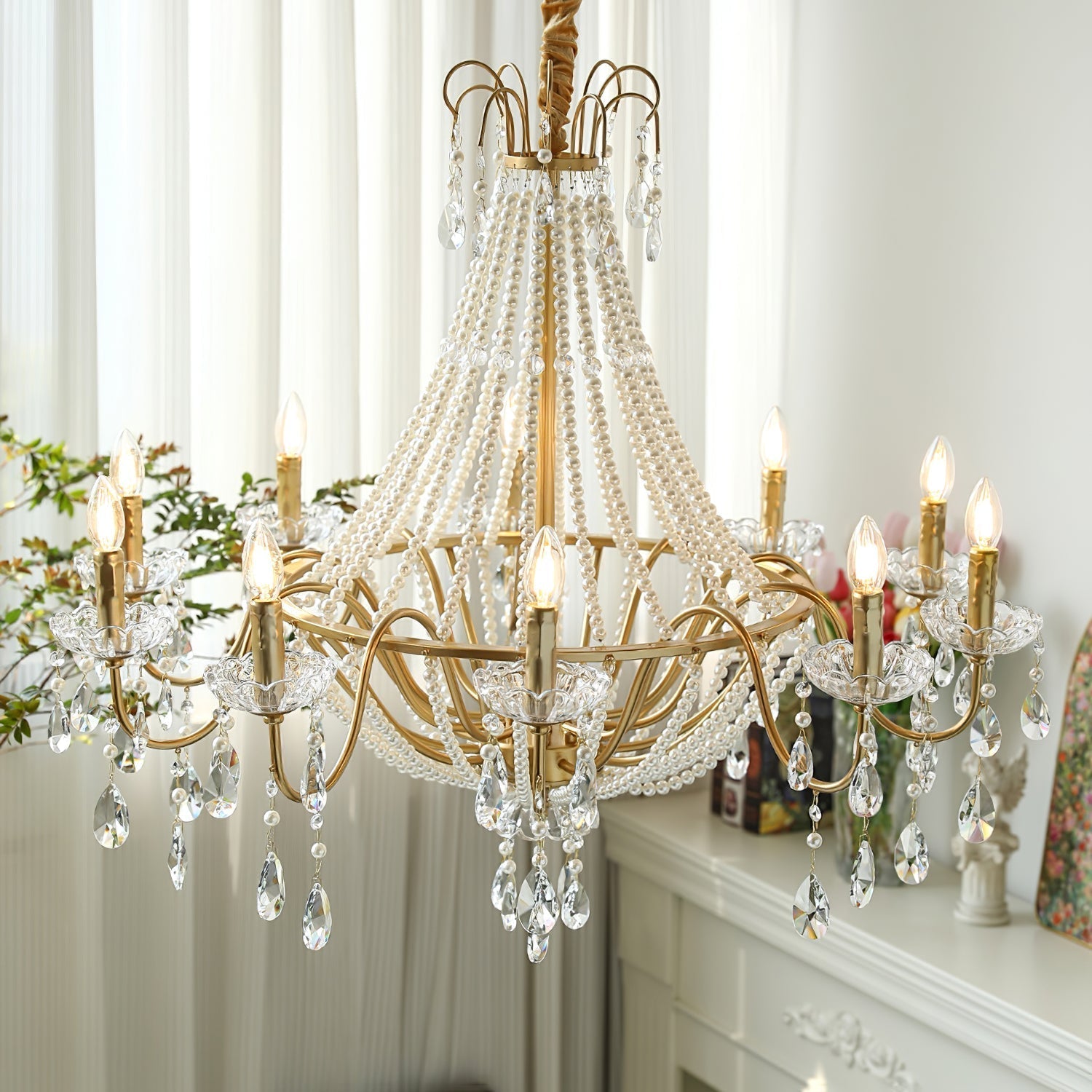 Eurvaros Vintage Crystal Brass Chandelier-Neutral Decor