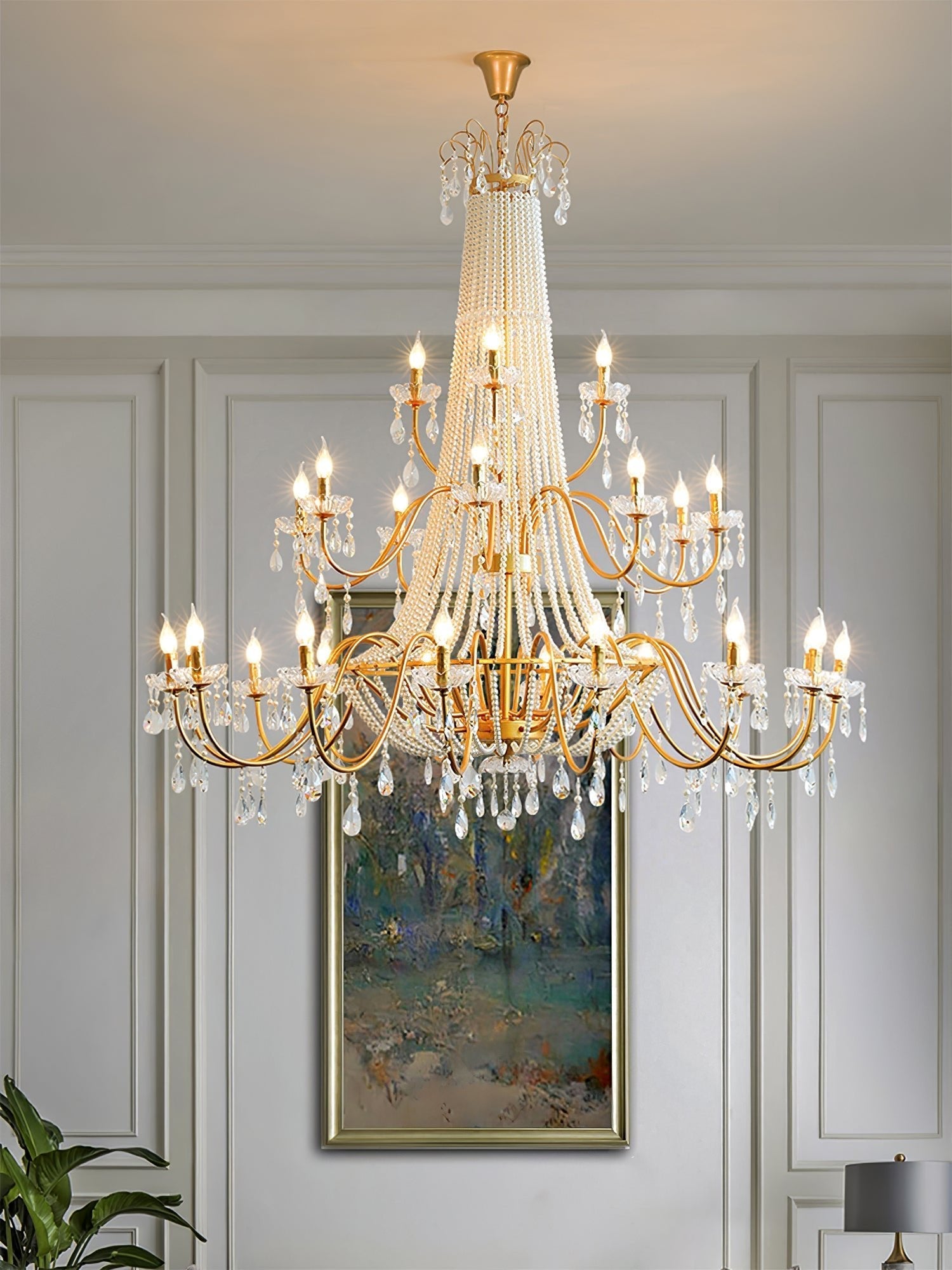 Eurvaros Vintage Crystal Brass Chandelier-Neutral Decor