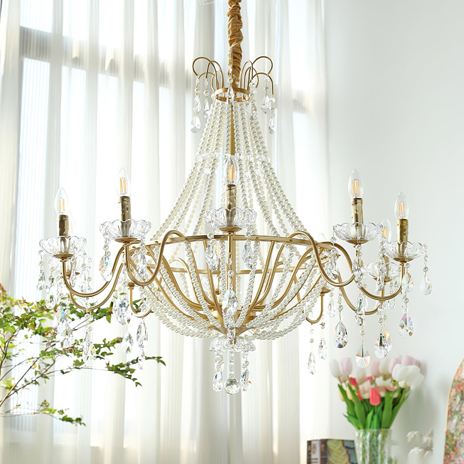 Eurvaros Vintage Crystal Brass Chandelier-Neutral Decor