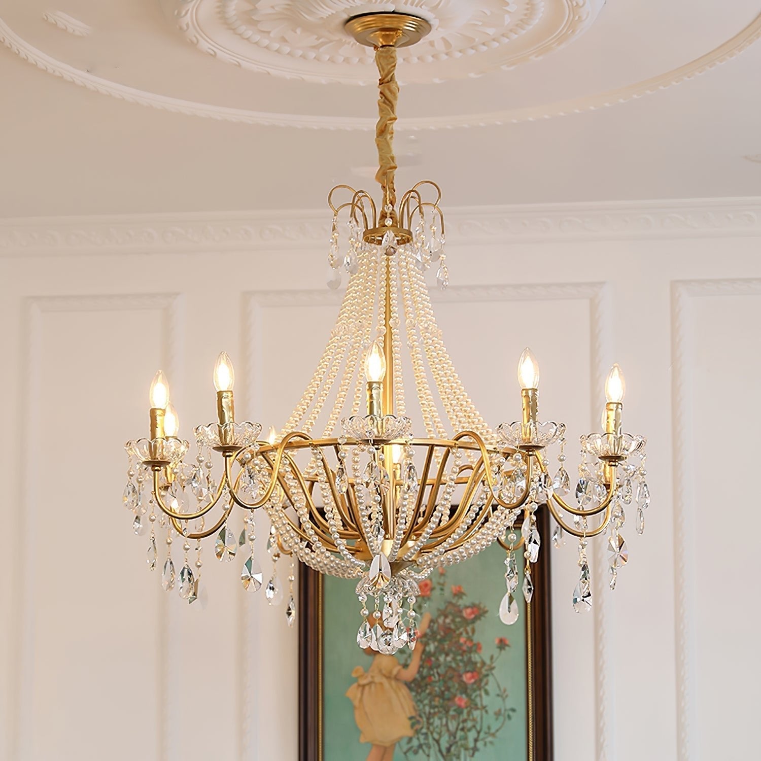 Eurvaros Vintage Crystal Brass Chandelier-Neutral Decor