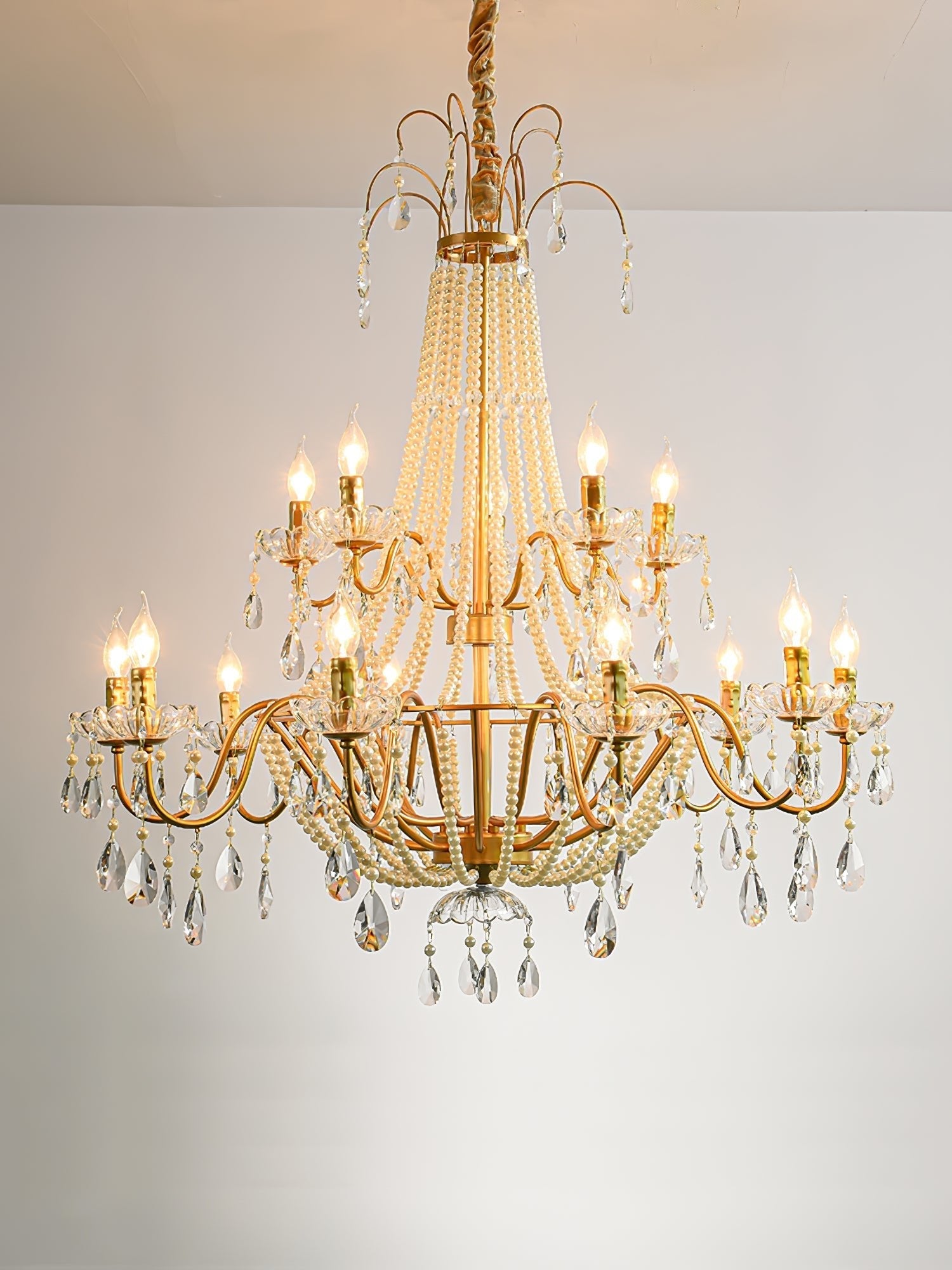 Eurvaros Vintage Crystal Brass Chandelier-Neutral Decor