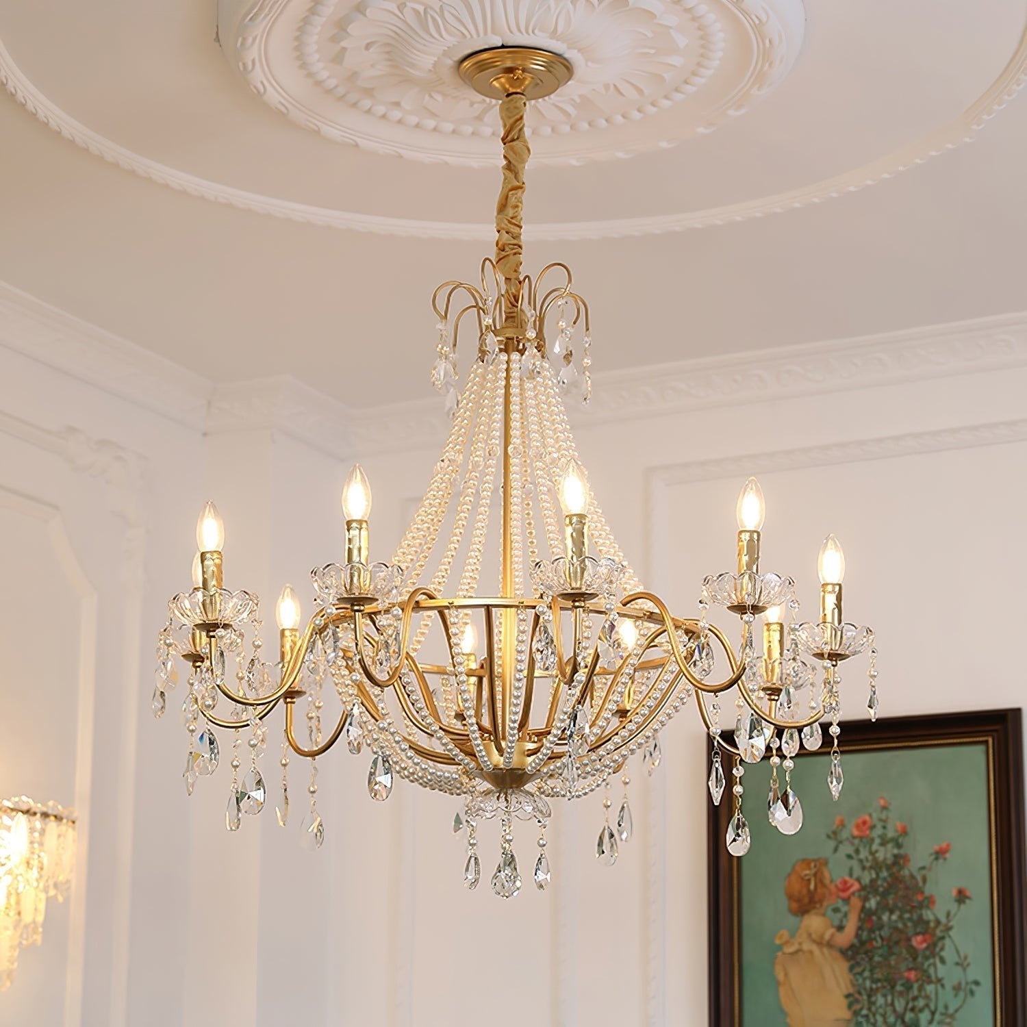 Eurvaros Vintage Crystal Brass Chandelier-Neutral Decor