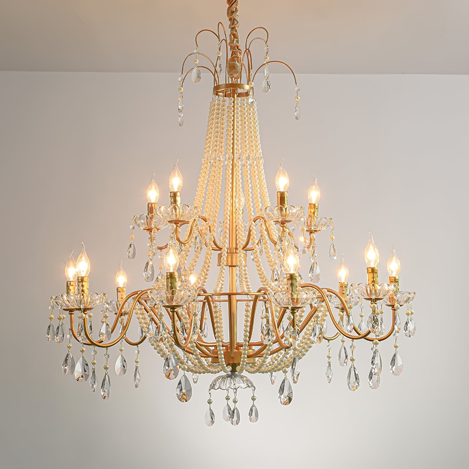Eurvaros Vintage Crystal Brass Chandelier-Neutral Decor