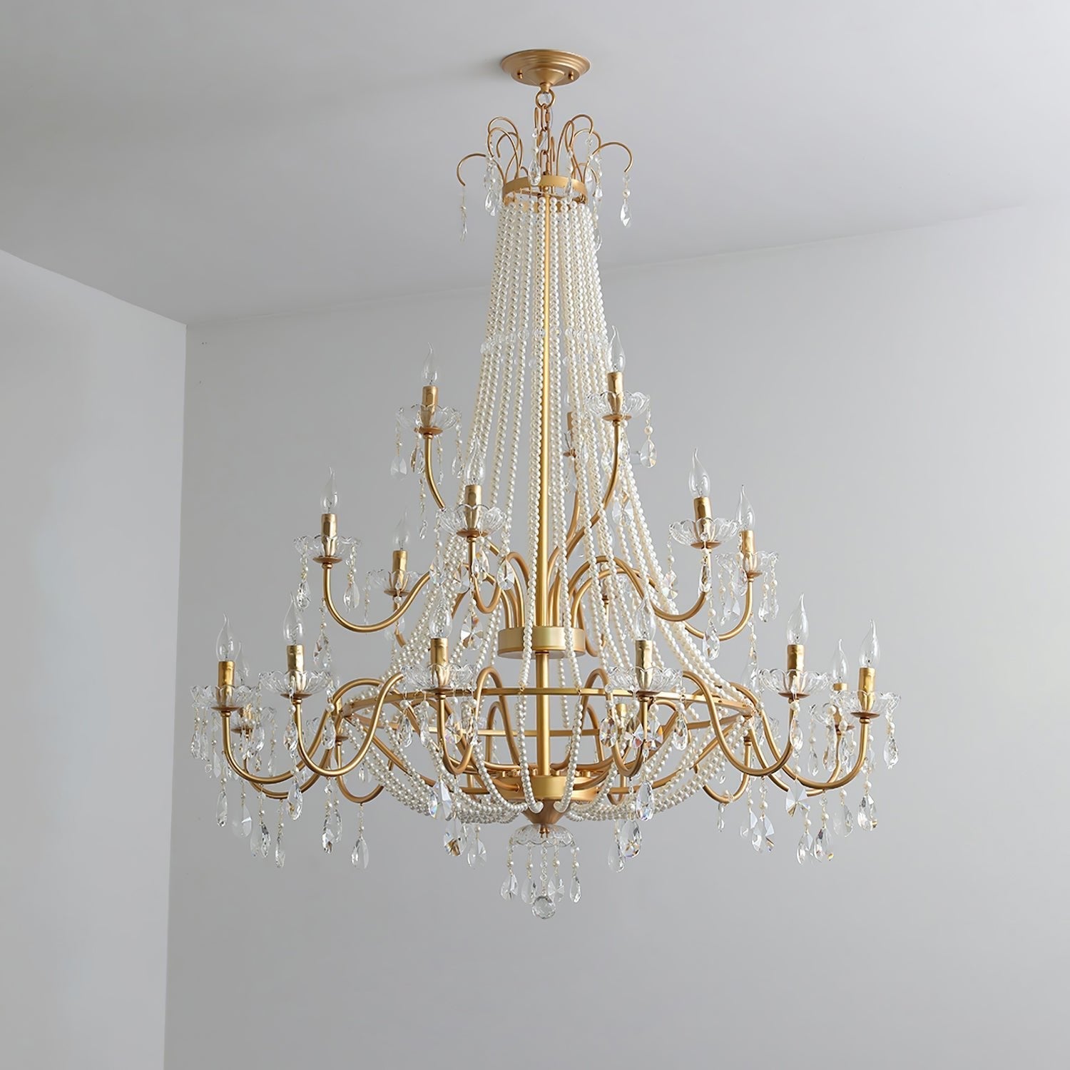 Eurvaros Vintage Crystal Brass Chandelier-Neutral Decor