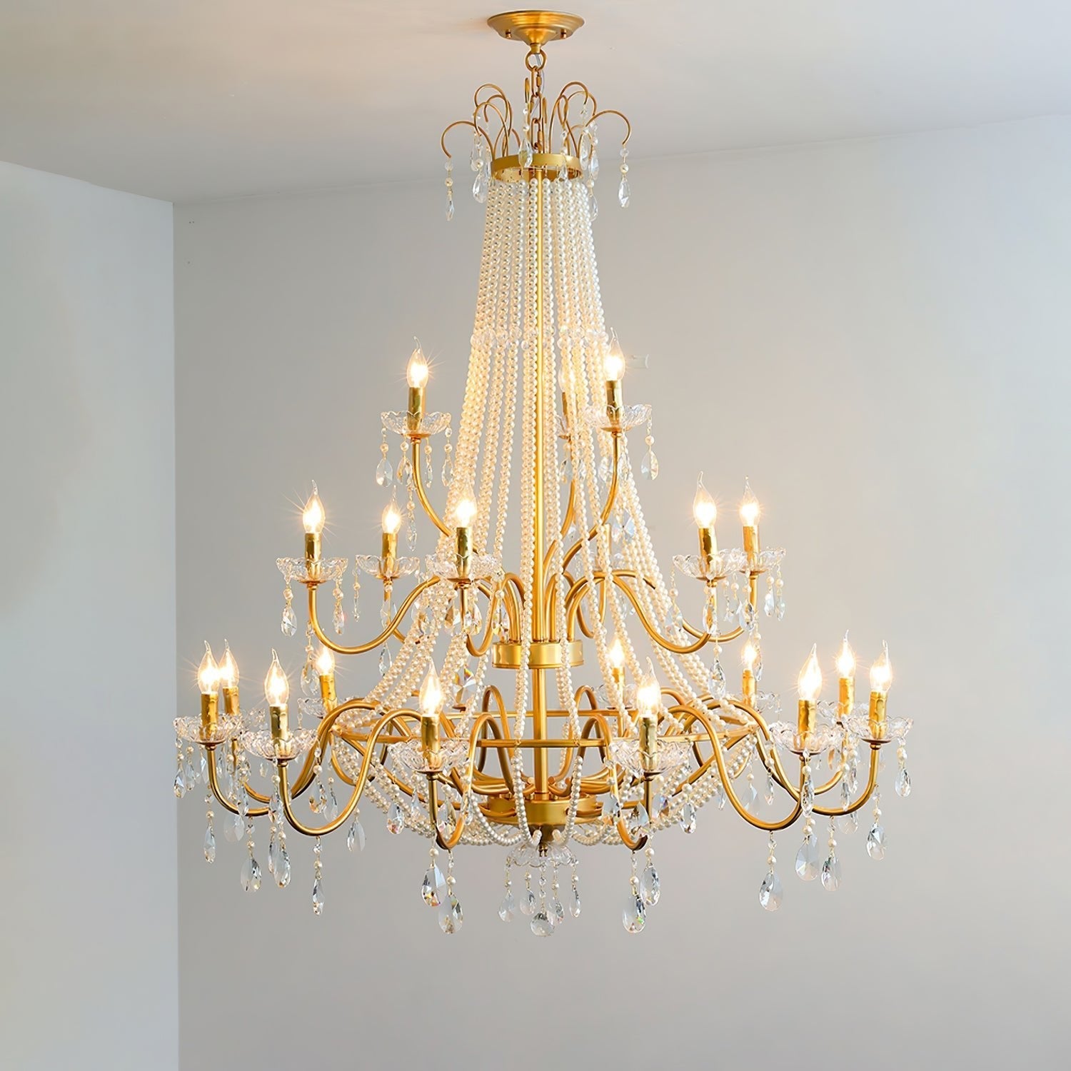 Eurvaros Vintage Crystal Brass Chandelier-Neutral Decor