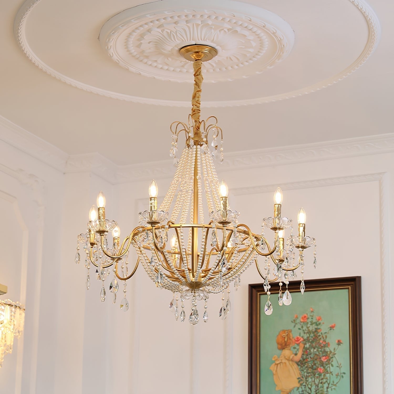 Eurvaros Vintage Crystal Brass Chandelier-Neutral Decor