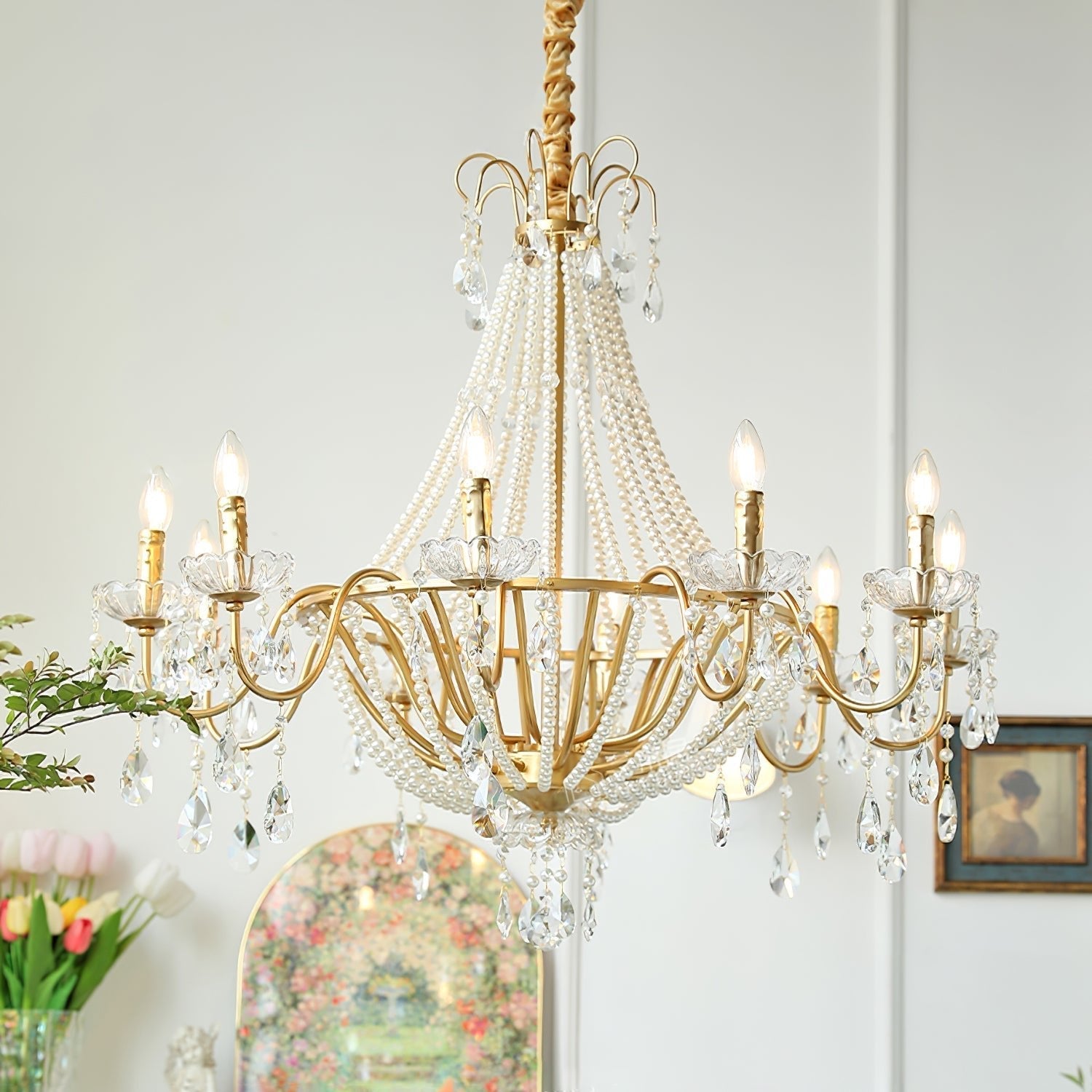 Eurvaros Vintage Crystal Brass Chandelier-Neutral Decor