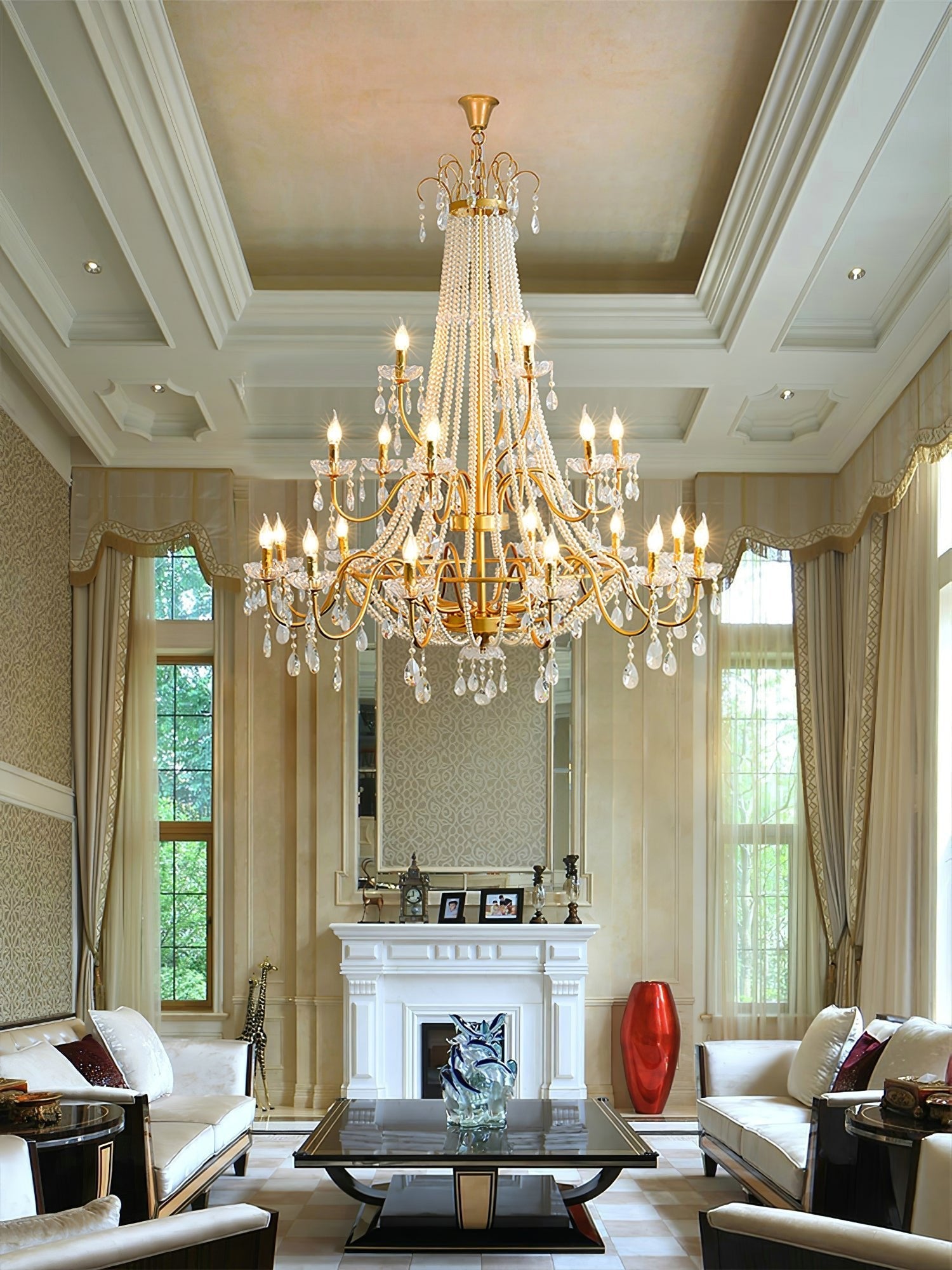 Eurvaros Vintage Crystal Brass Chandelier-Neutral Decor