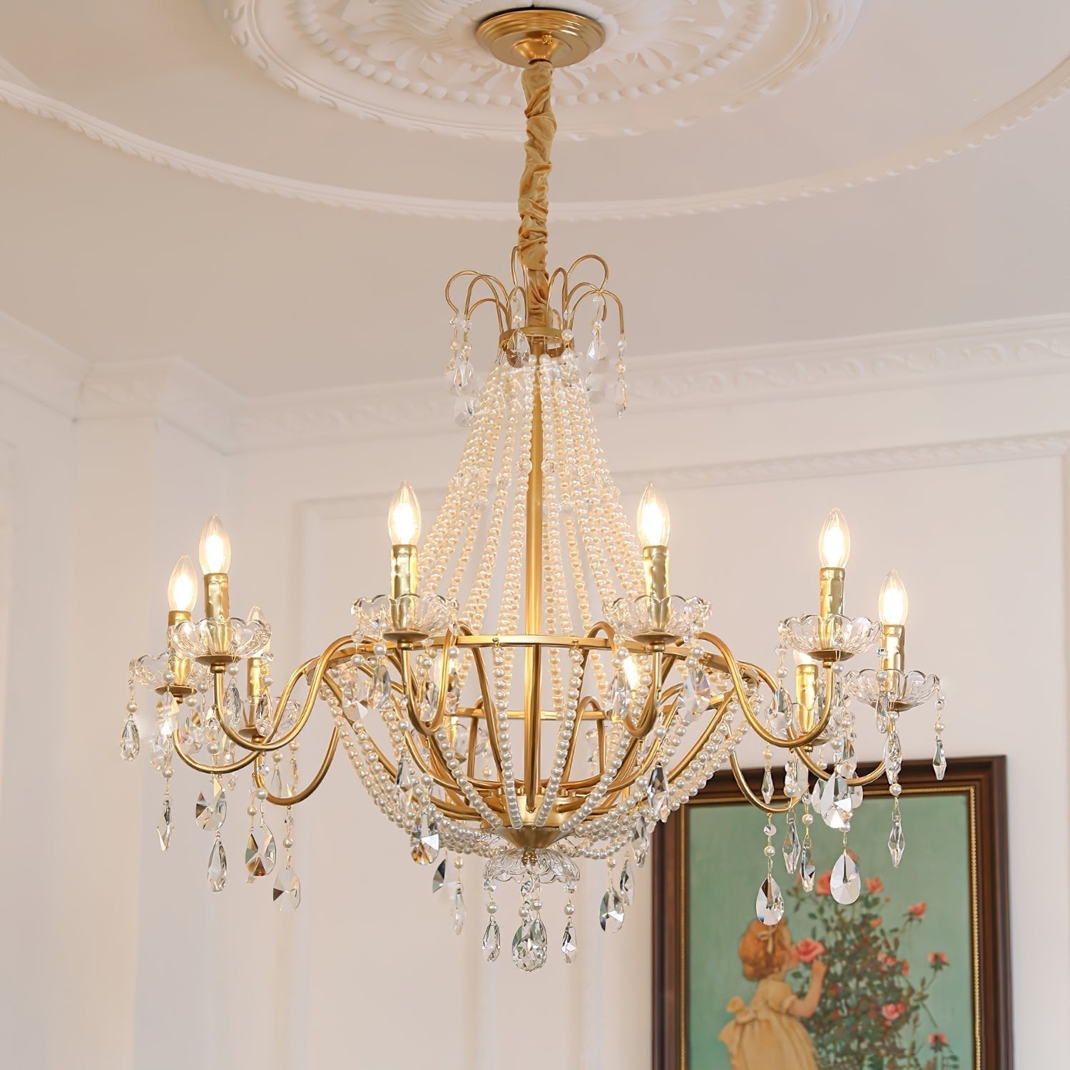 Eurvaros Vintage Crystal Brass Chandelier-Neutral Decor