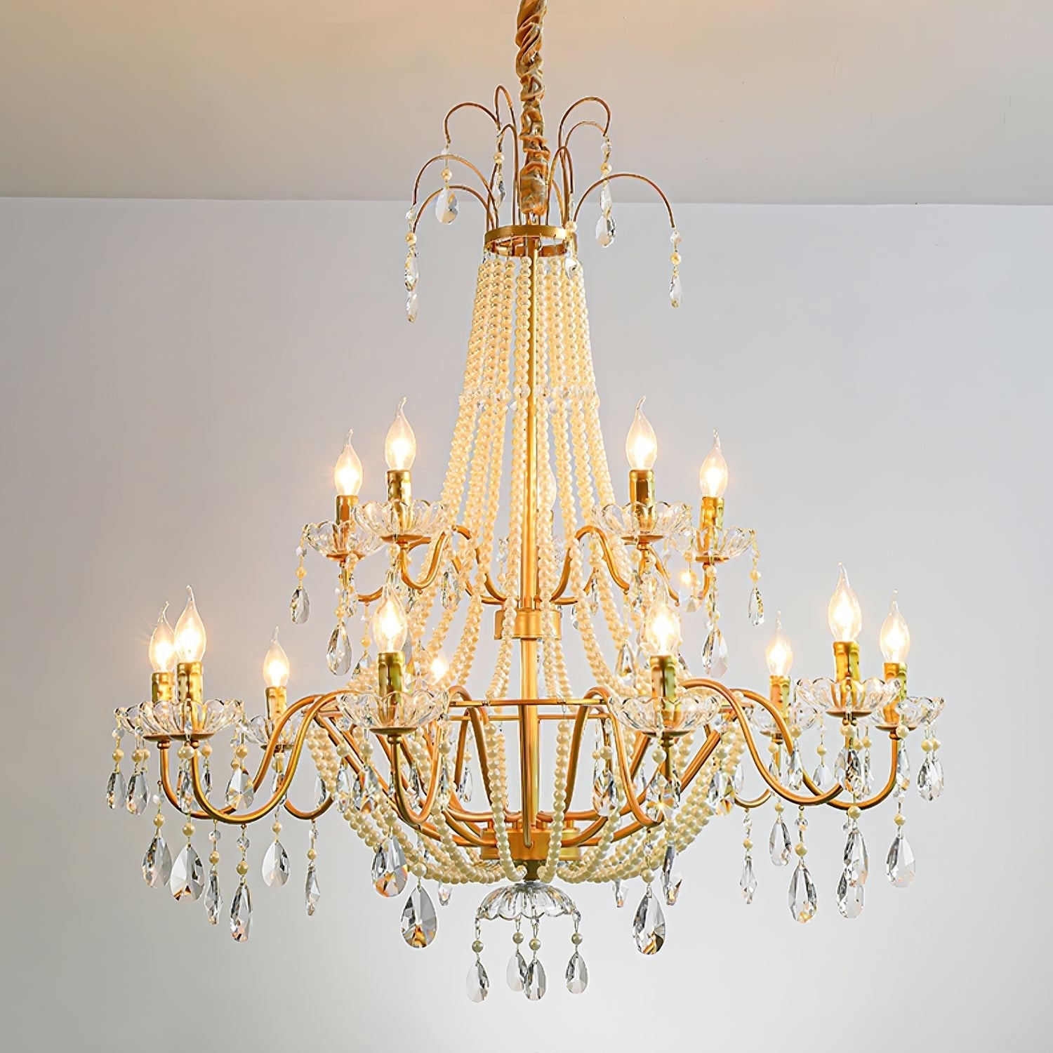 Eurvaros Vintage Crystal Brass Chandelier-Neutral Decor