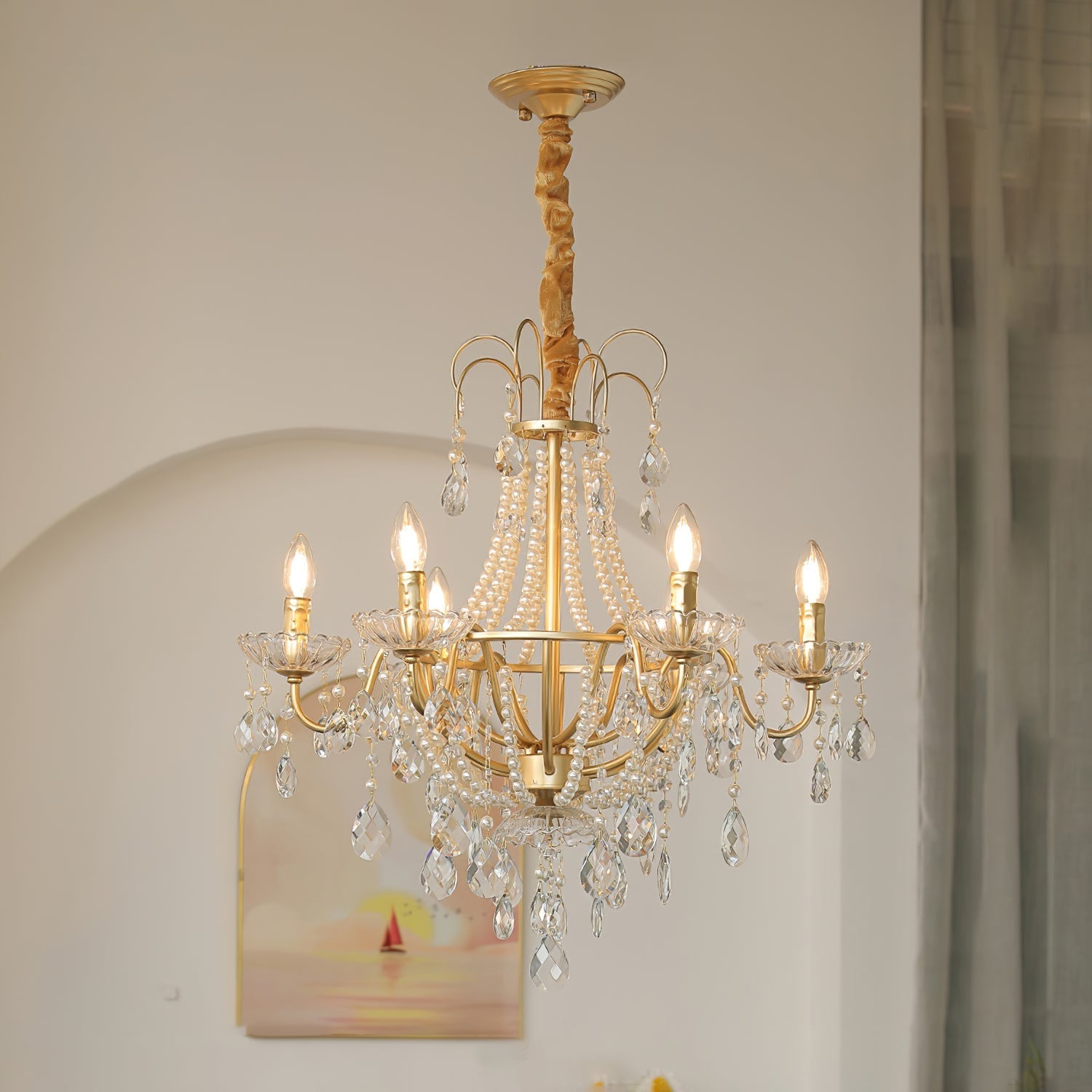 Eurvaros Vintage Crystal Brass Chandelier-Neutral Decor
