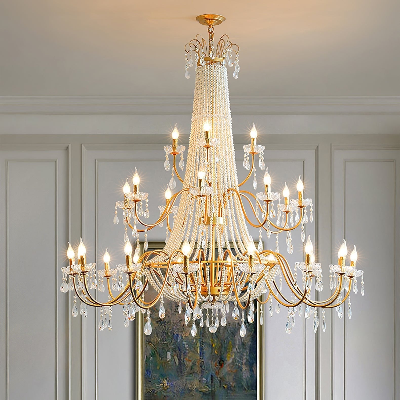 Eurvaros Vintage Crystal Brass Chandelier-Neutral Decor