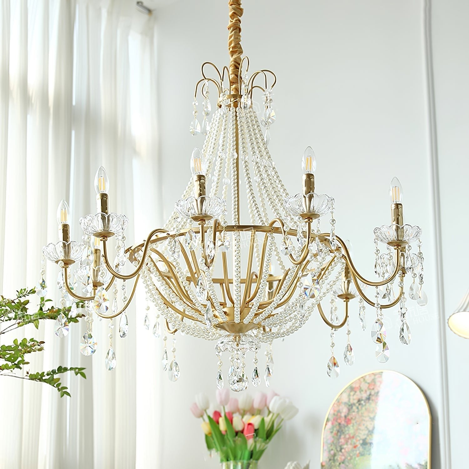 Eurvaros Vintage Crystal Brass Chandelier-Neutral Decor