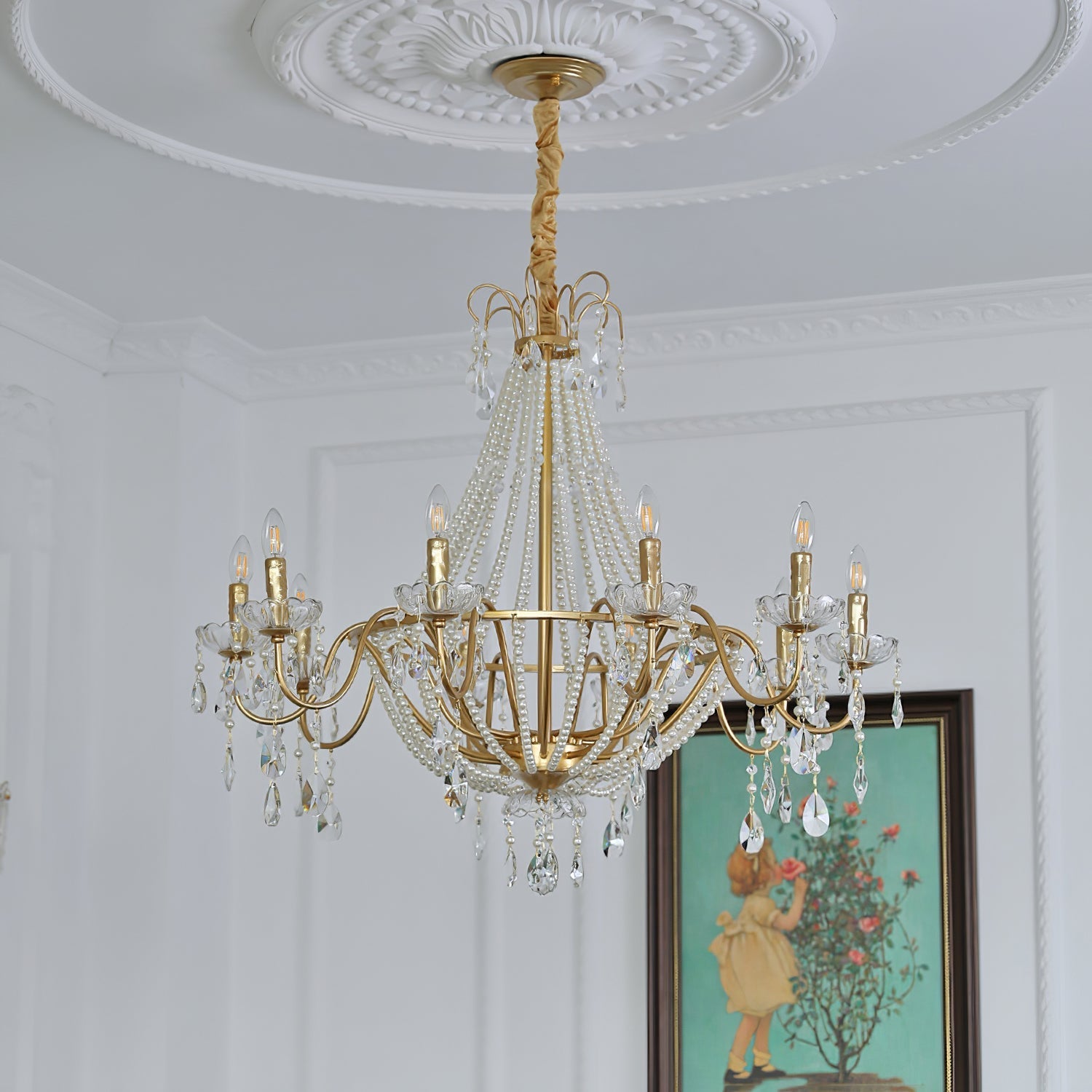 Eurvaros Vintage Crystal Brass Chandelier-Neutral Decor