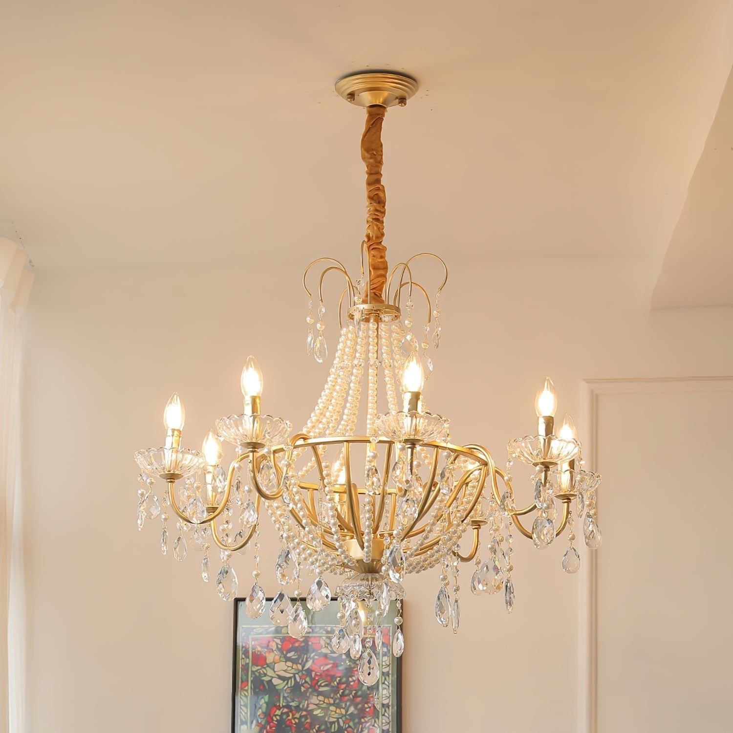 Eurvaros Vintage Crystal Brass Chandelier-Neutral Decor