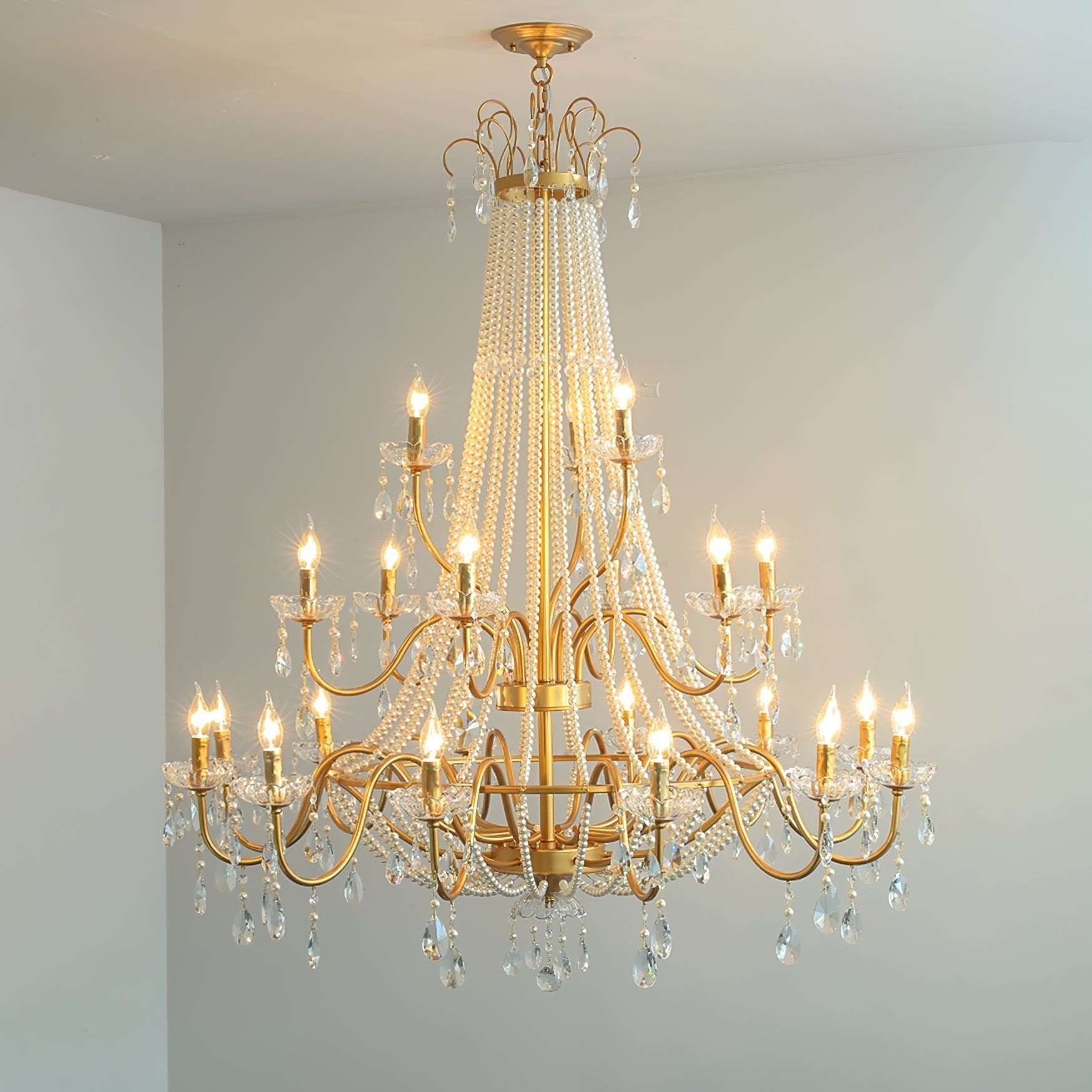 Eurvaros Vintage Crystal Brass Chandelier-Neutral Decor