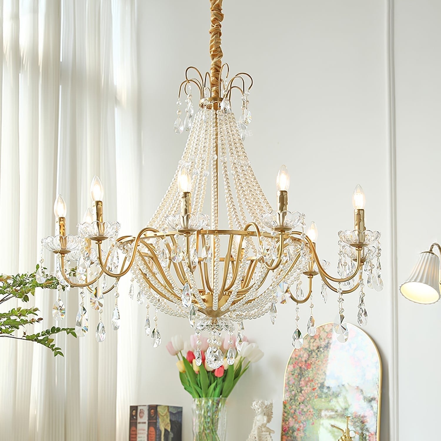 Eurvaros Vintage Crystal Brass Chandelier-Neutral Decor