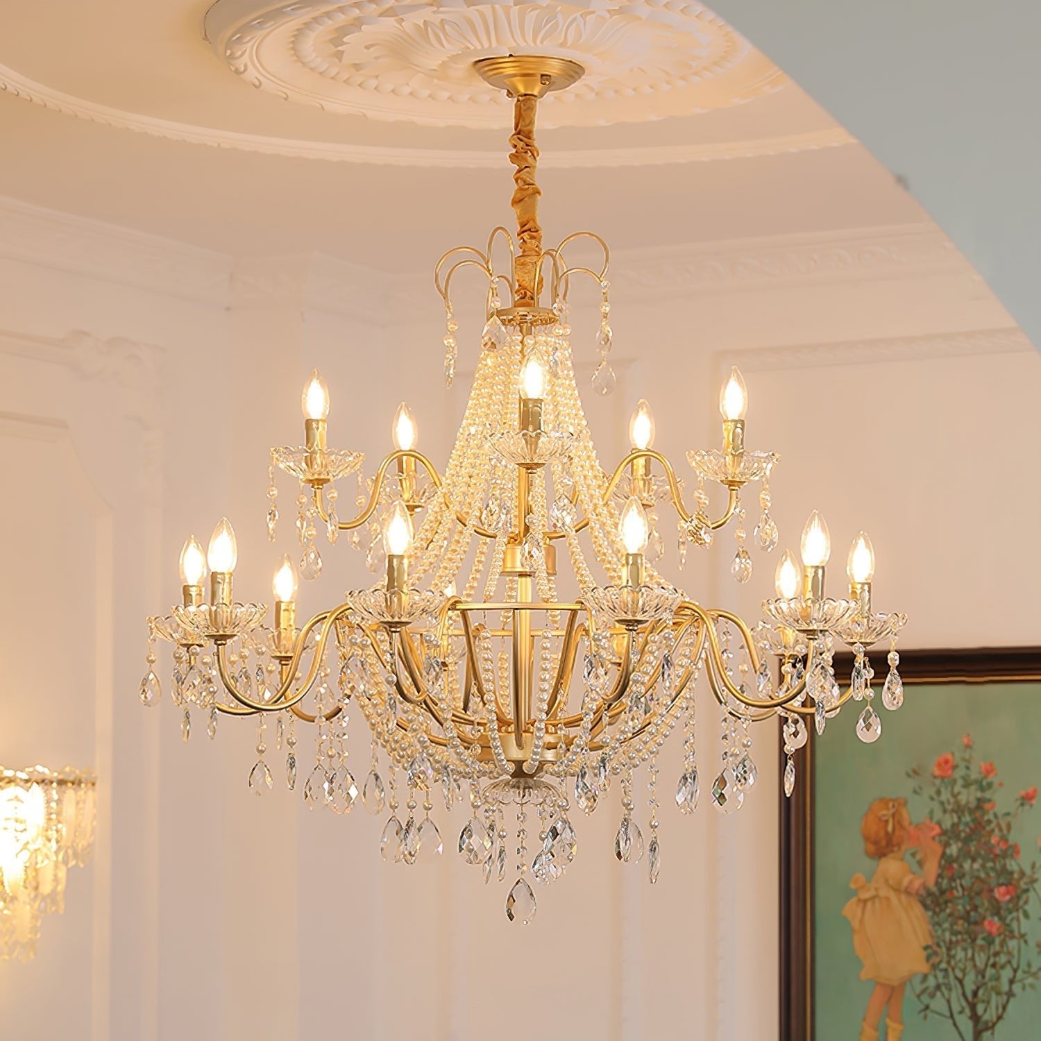 Eurvaros Vintage Crystal Brass Chandelier-Neutral Decor