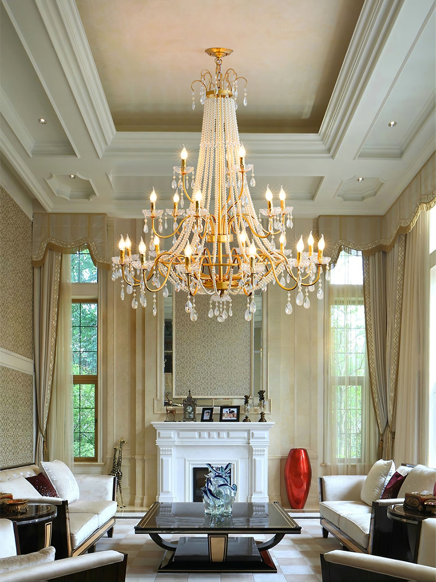 Eurvaros Vintage Crystal Brass Chandelier-Neutral Decor