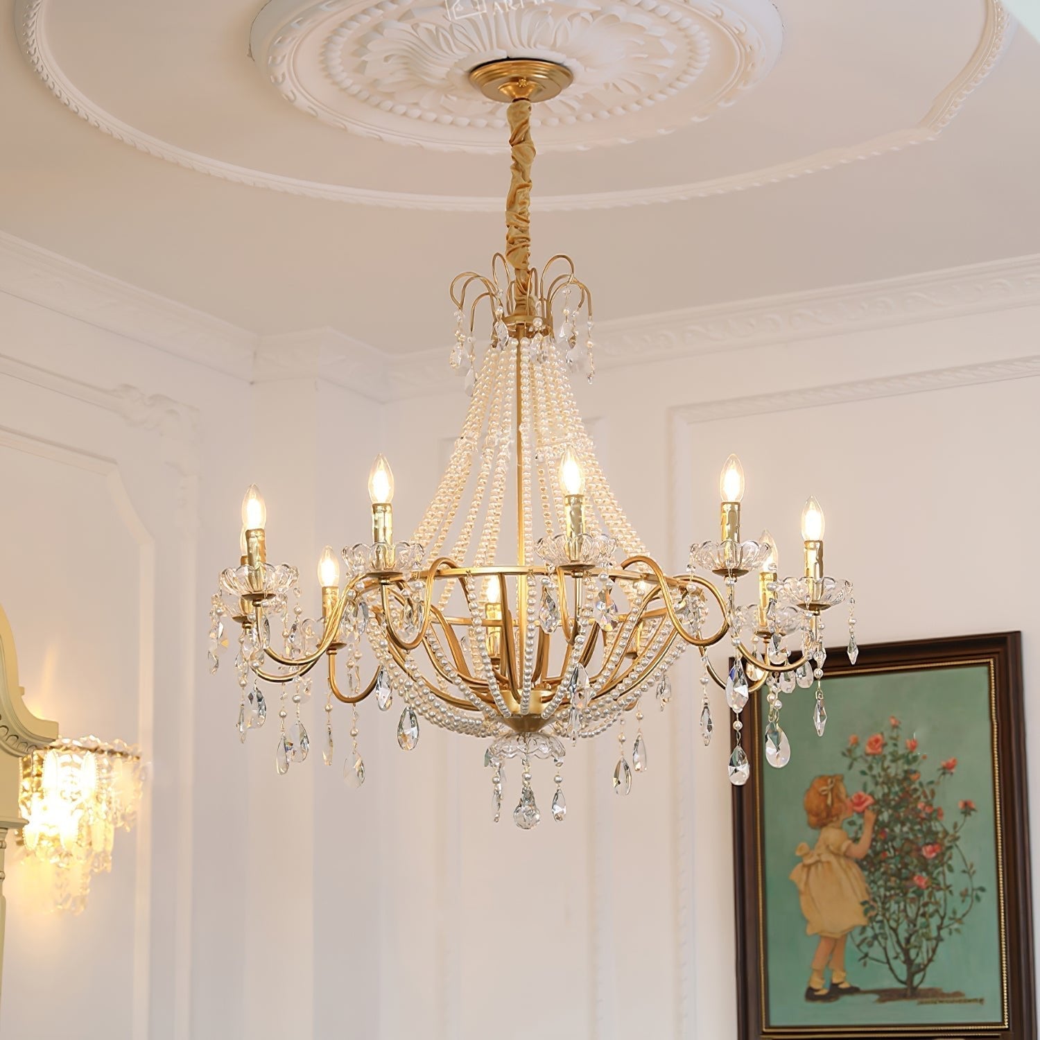 Eurvaros Vintage Crystal Brass Chandelier-Neutral Decor