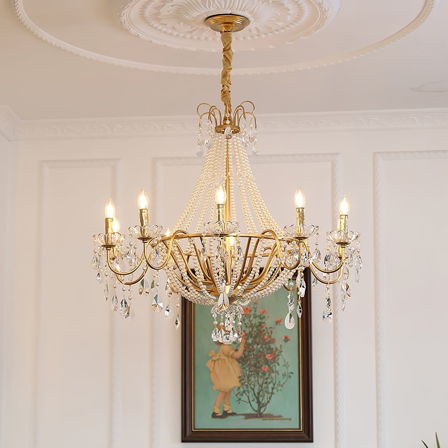Eurvaros Vintage Crystal Brass Chandelier-Neutral Decor