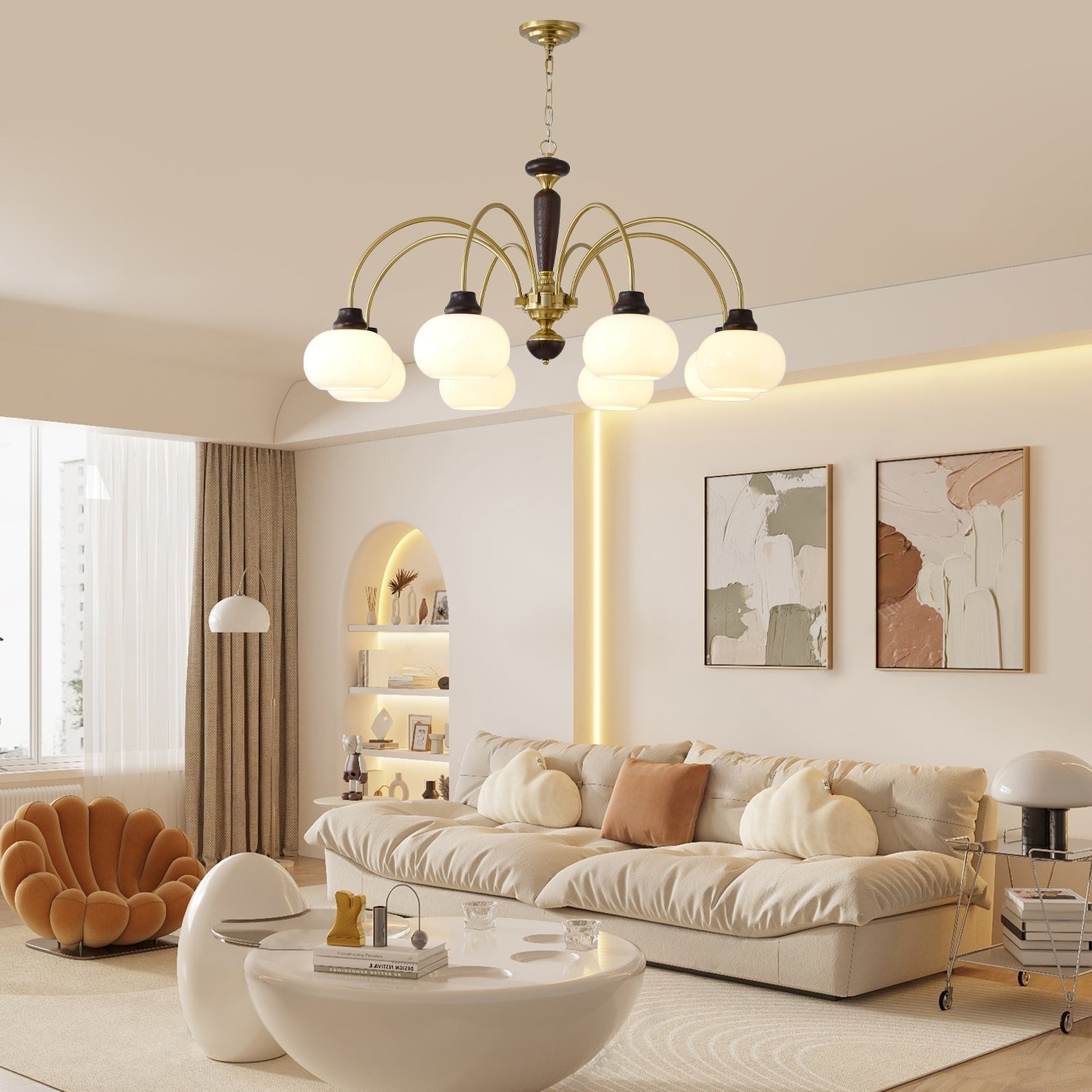 Aurora Chandelier Arched Globe White Shade-Neutral Decor