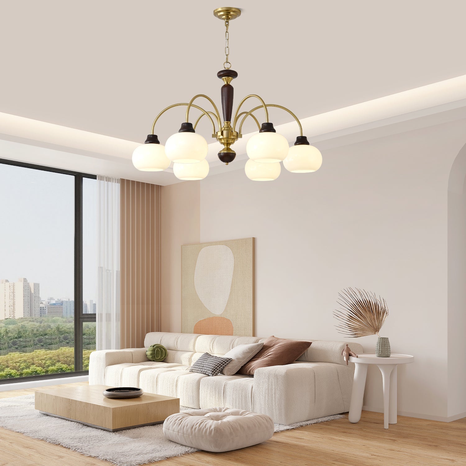 Aurora Chandelier Arched Globe White Shade-Neutral Decor