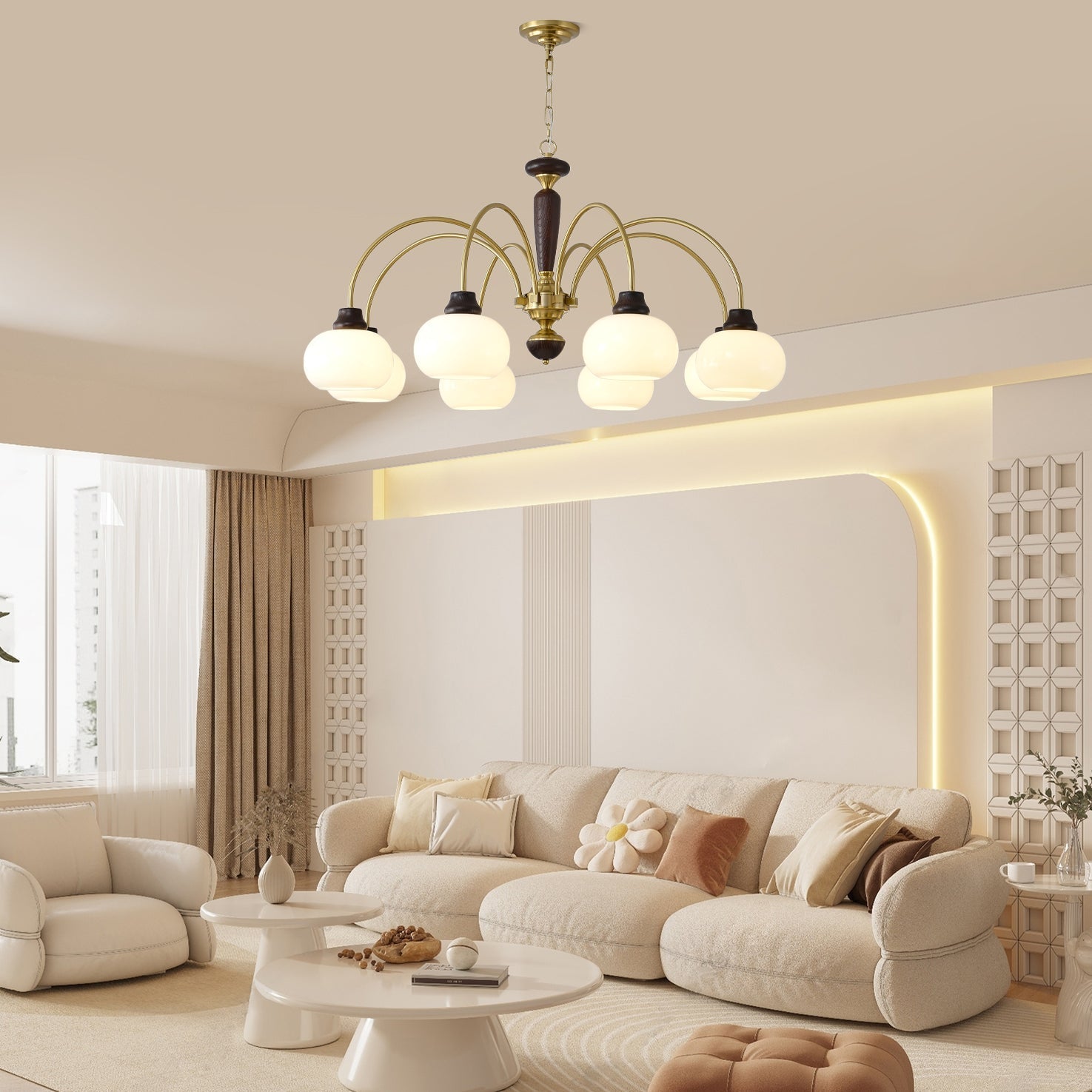 Aurora Chandelier Arched Globe White Shade-Neutral Decor