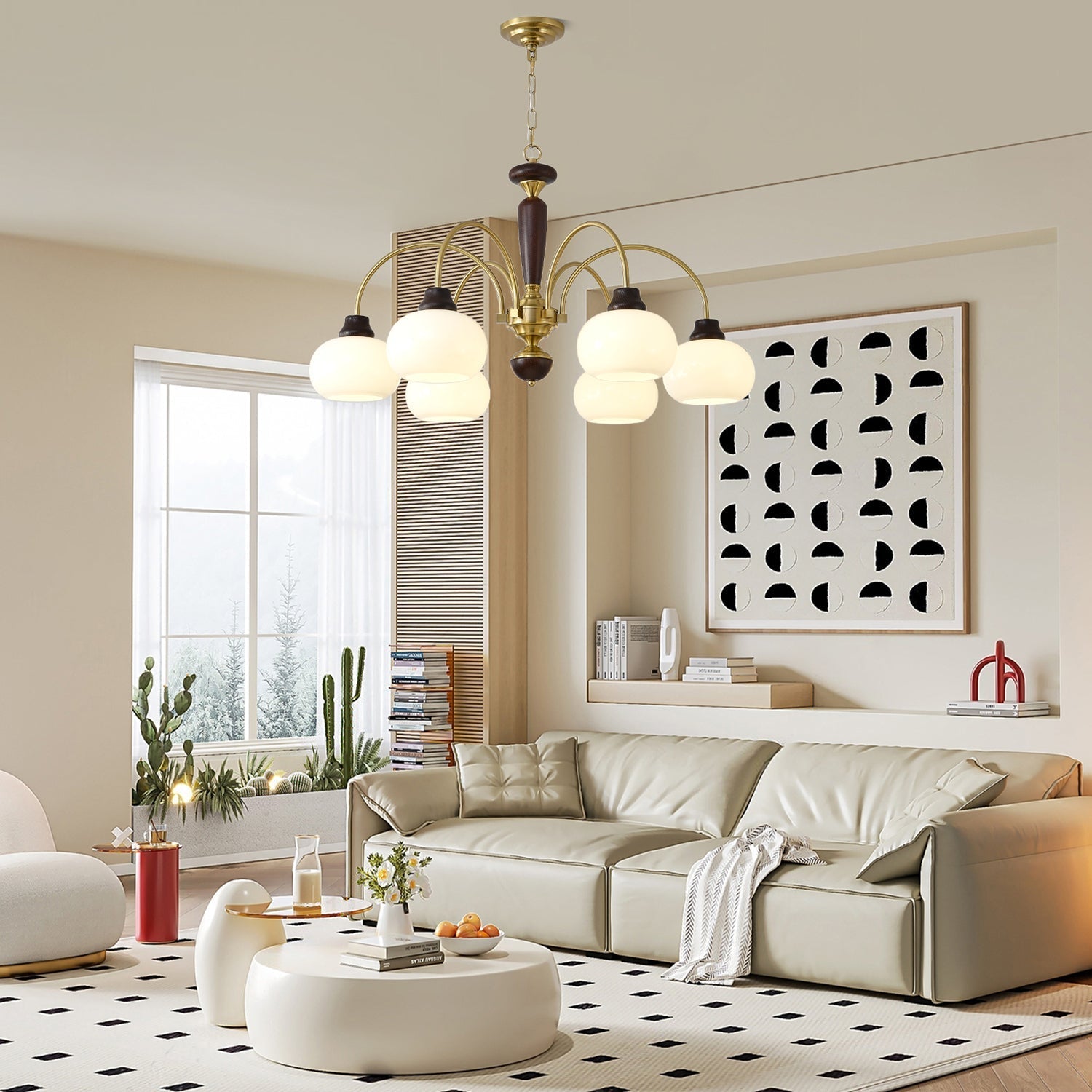 Aurora Chandelier Arched Globe White Shade-Neutral Decor