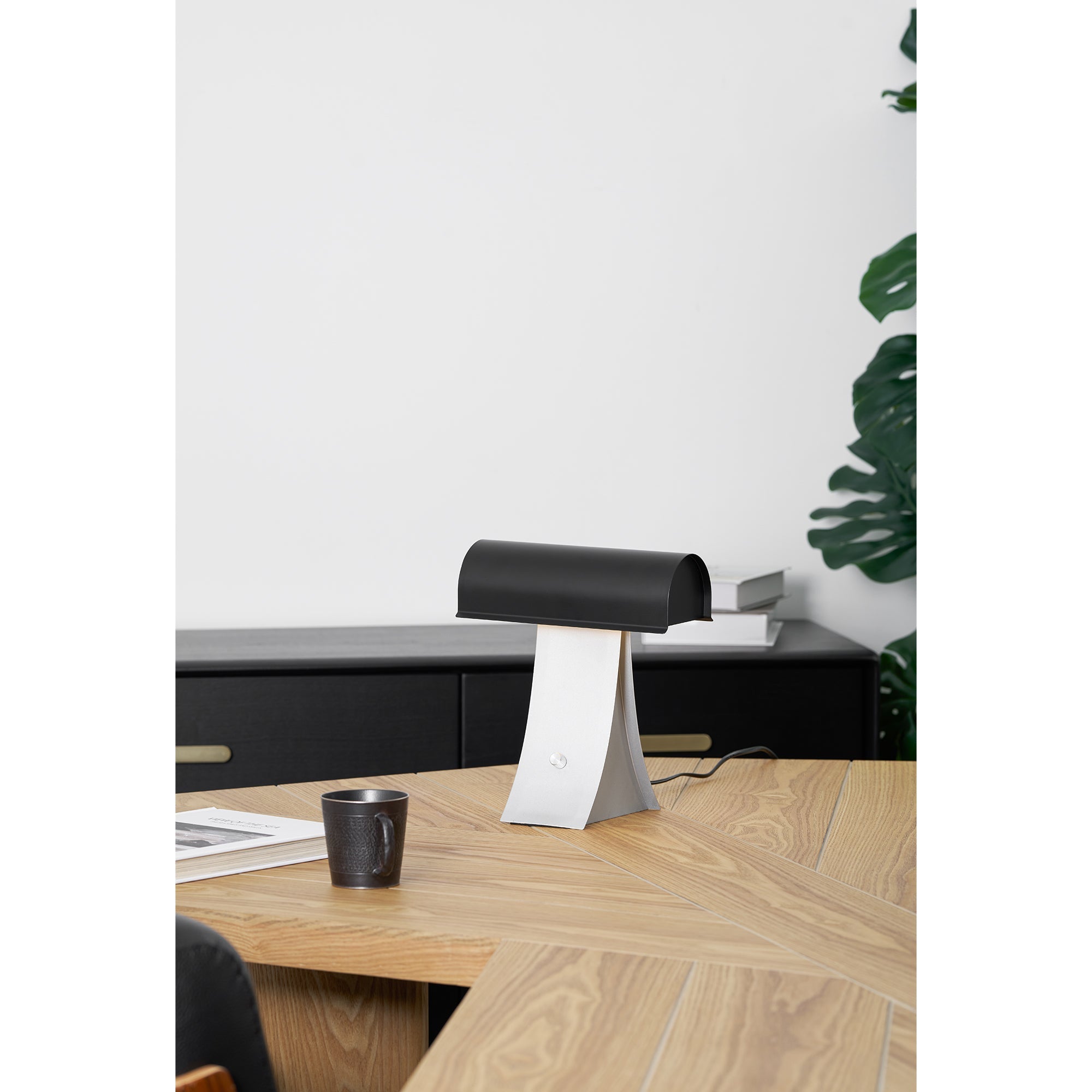 Archive Table Lamp in White & Green, front view.