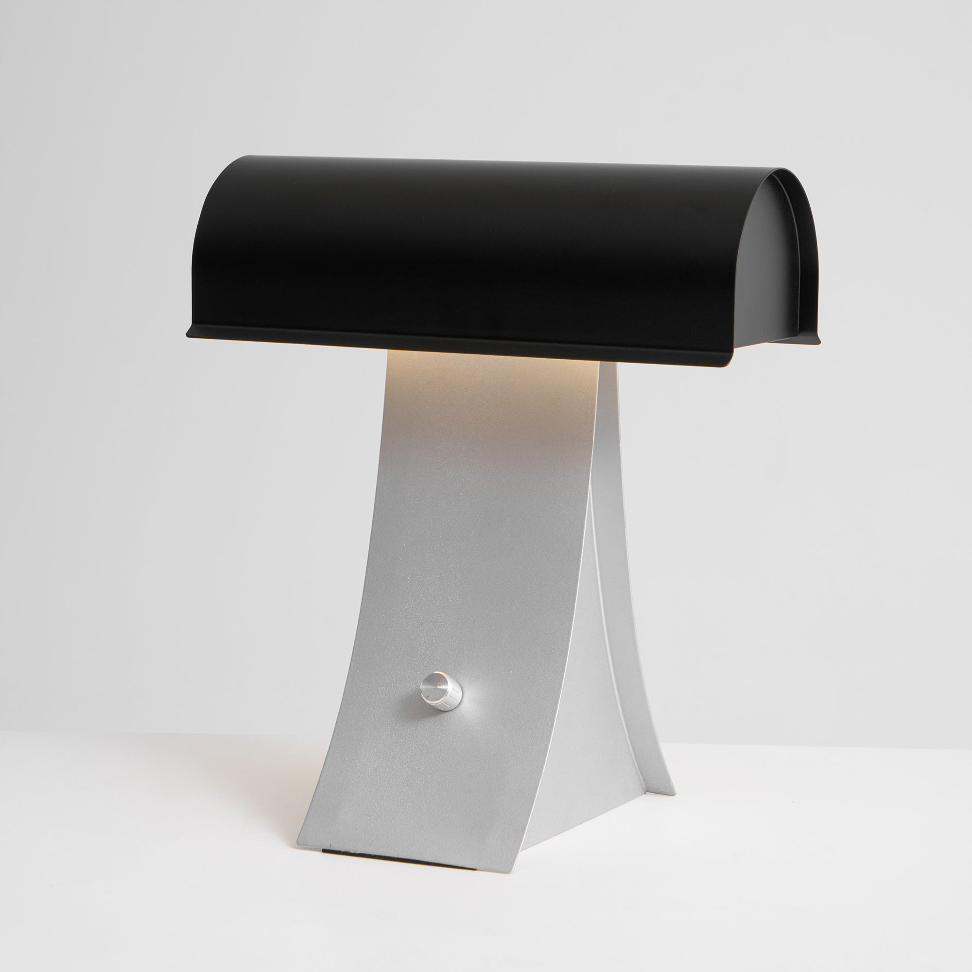 Angled view of the Silver & Black Archive Table Lamp.