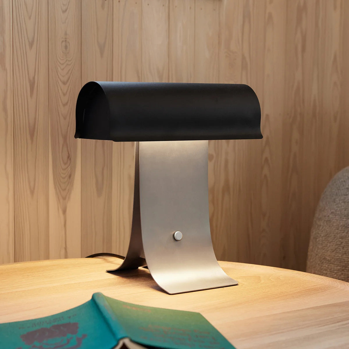 Close-up of the Archive Table Lamp's metal lampshade.