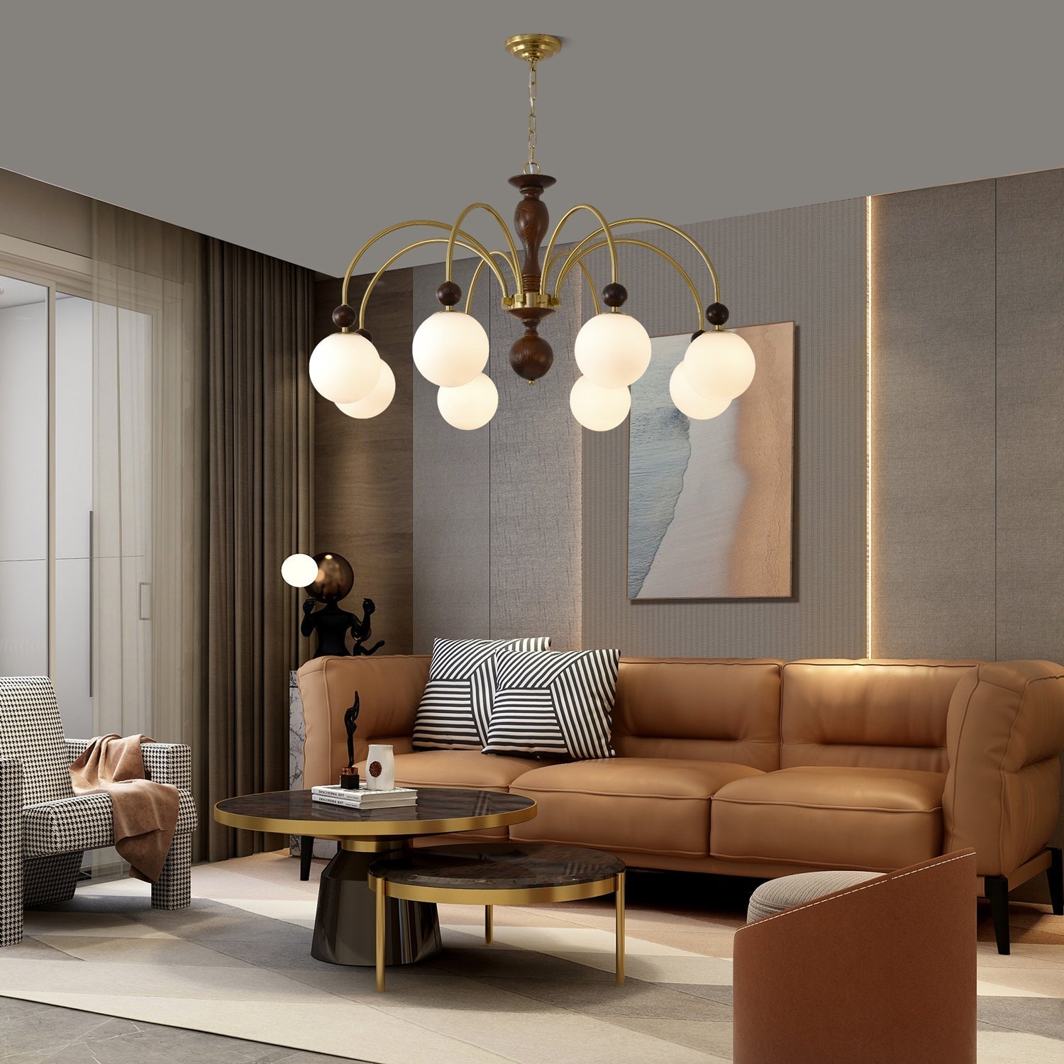 Sixor Pendant Lamp Walnut Brass Globe Vintage-Neutral Decor